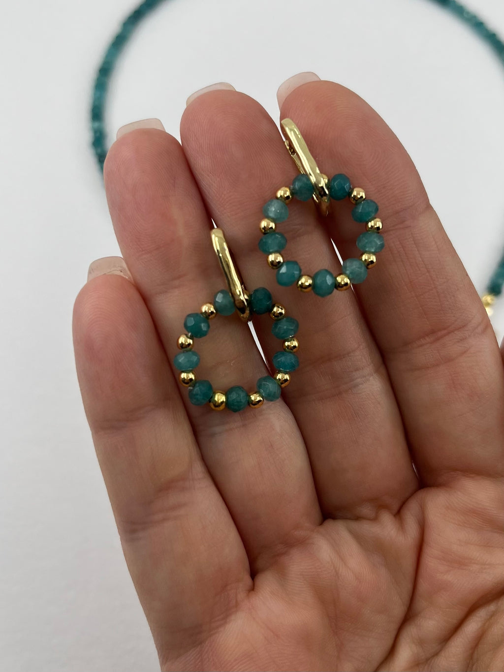 Set: Natural Malaysia Jade Y-Necklace & Earrings, Dark Cyan
