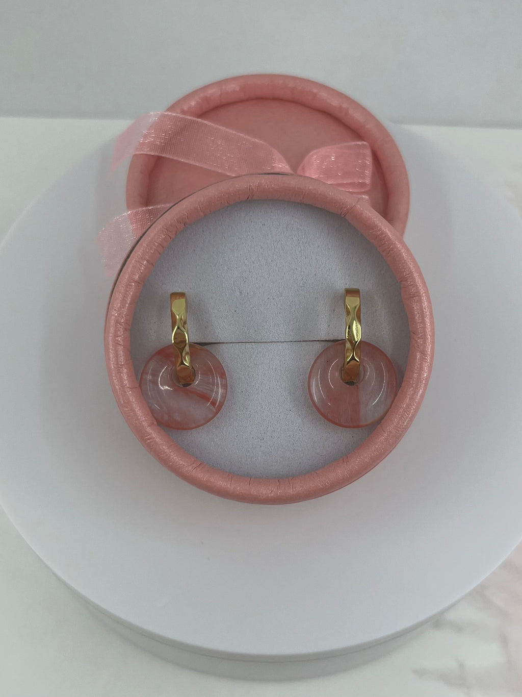 Cherry quartz donut Earrings,18K Gold Plated
