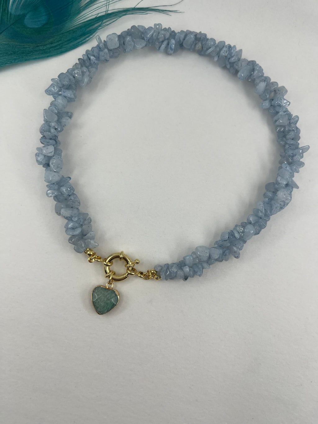Natural Aquamarine Necklace with Amazonite heart pendant