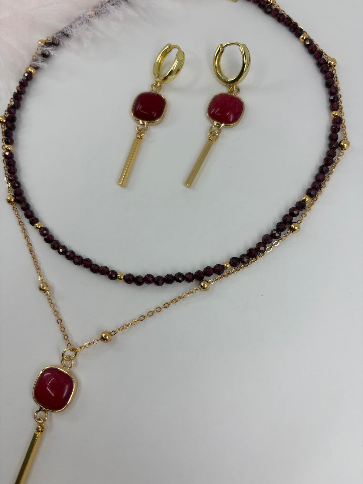 Layered Garnet necklace, jewelry set