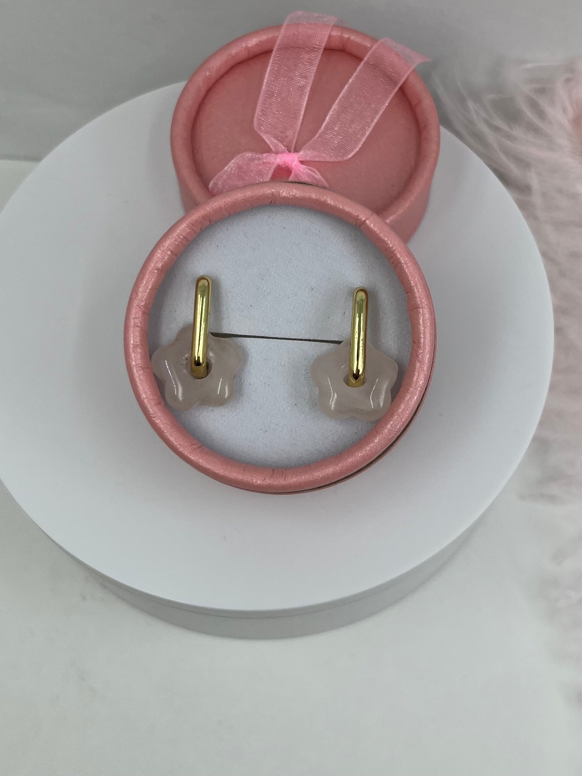 Rose Quartz flower Earrings,18K Gold Plated