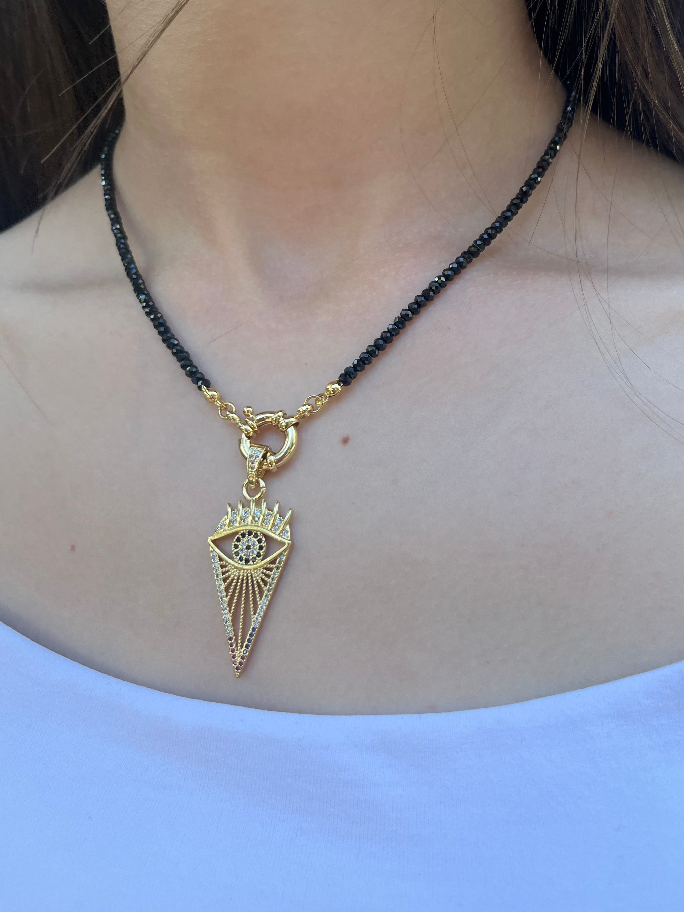 Spinel necklace with eye pendant, zirconia 18K Gold Plated