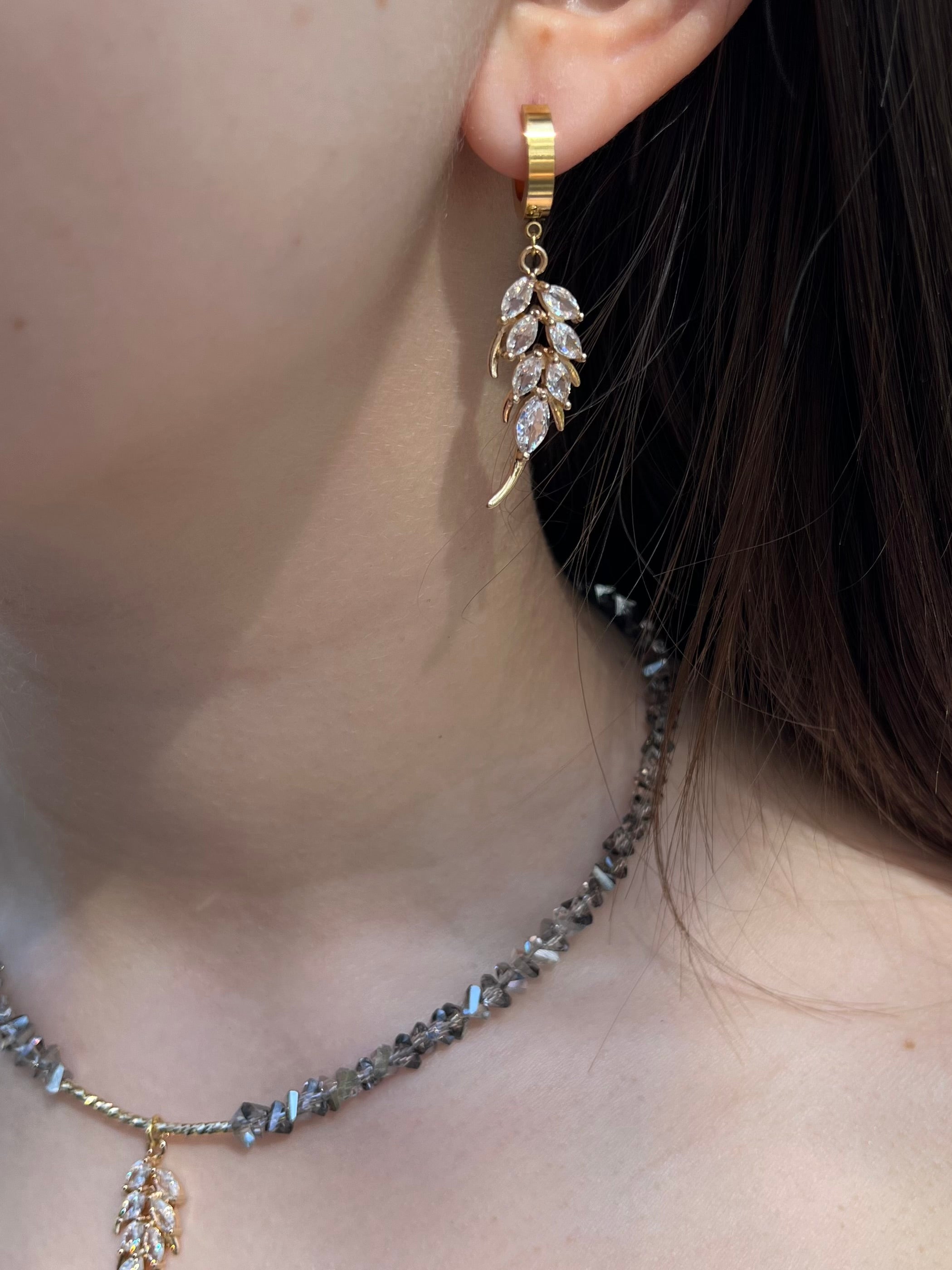 Set: Jeaf Crystal Necklace and Earrings – 18K Gold Plated, Cubic Zirconia