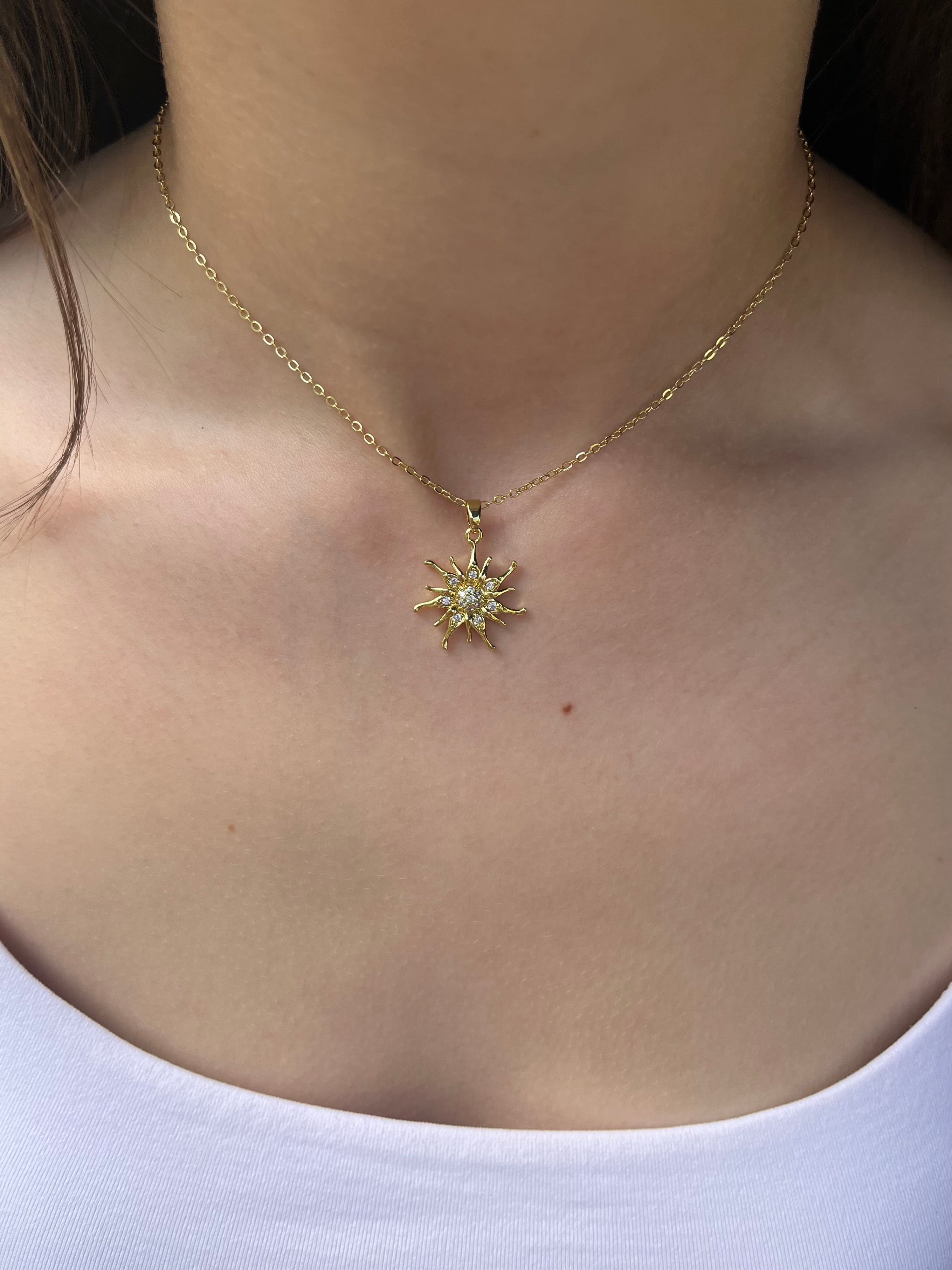 Sun Choker Necklace, Real 18K Gold Plated