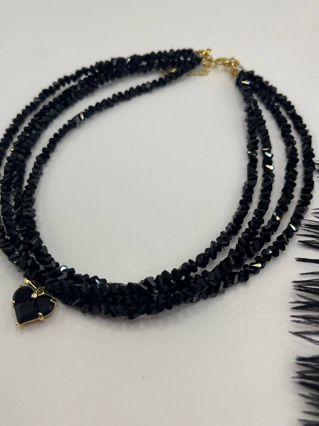 Layered Heart Black Crystal Choker – 18K Gold Plated, Cubic Zirconia, Nickel Free