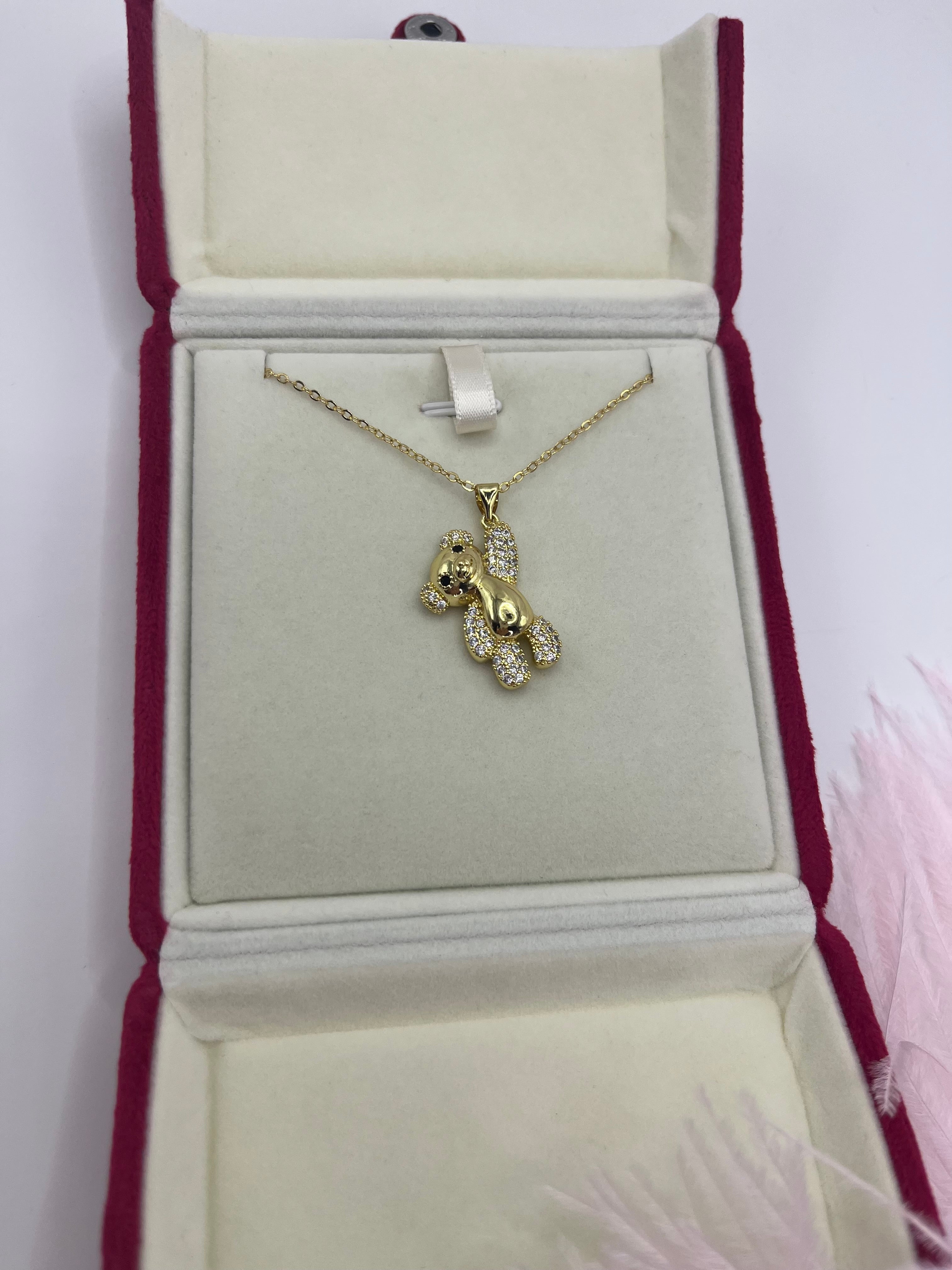 Teddy Bear Necklace, pendant  Real 16K Gold Plated