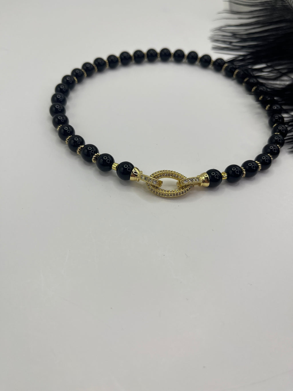 Black Onyx Choker – 18K Gold Plated Zirconia Clasp
