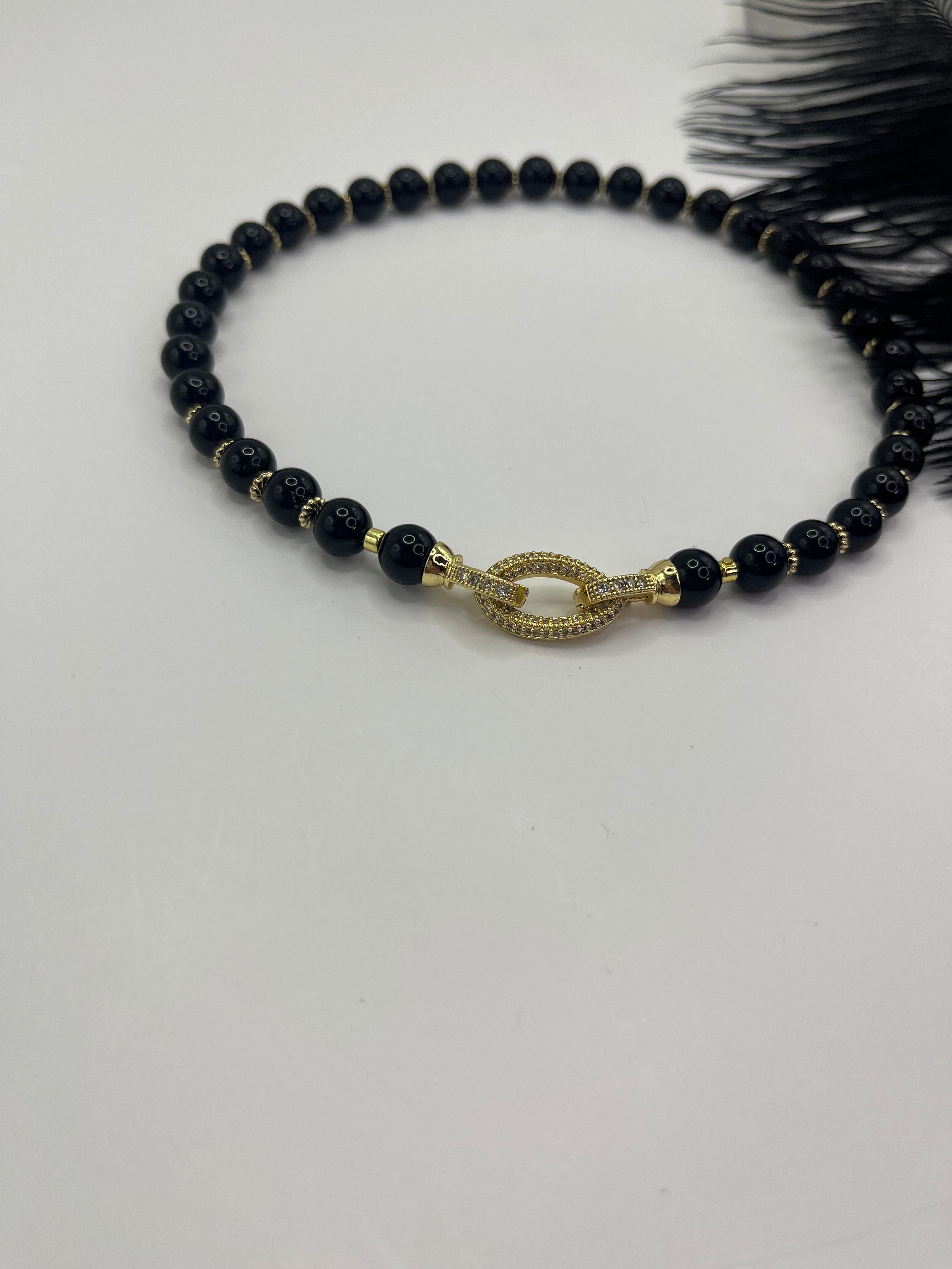 Black Onyx Choker – 18K Gold Plated Zirconia Clasp
