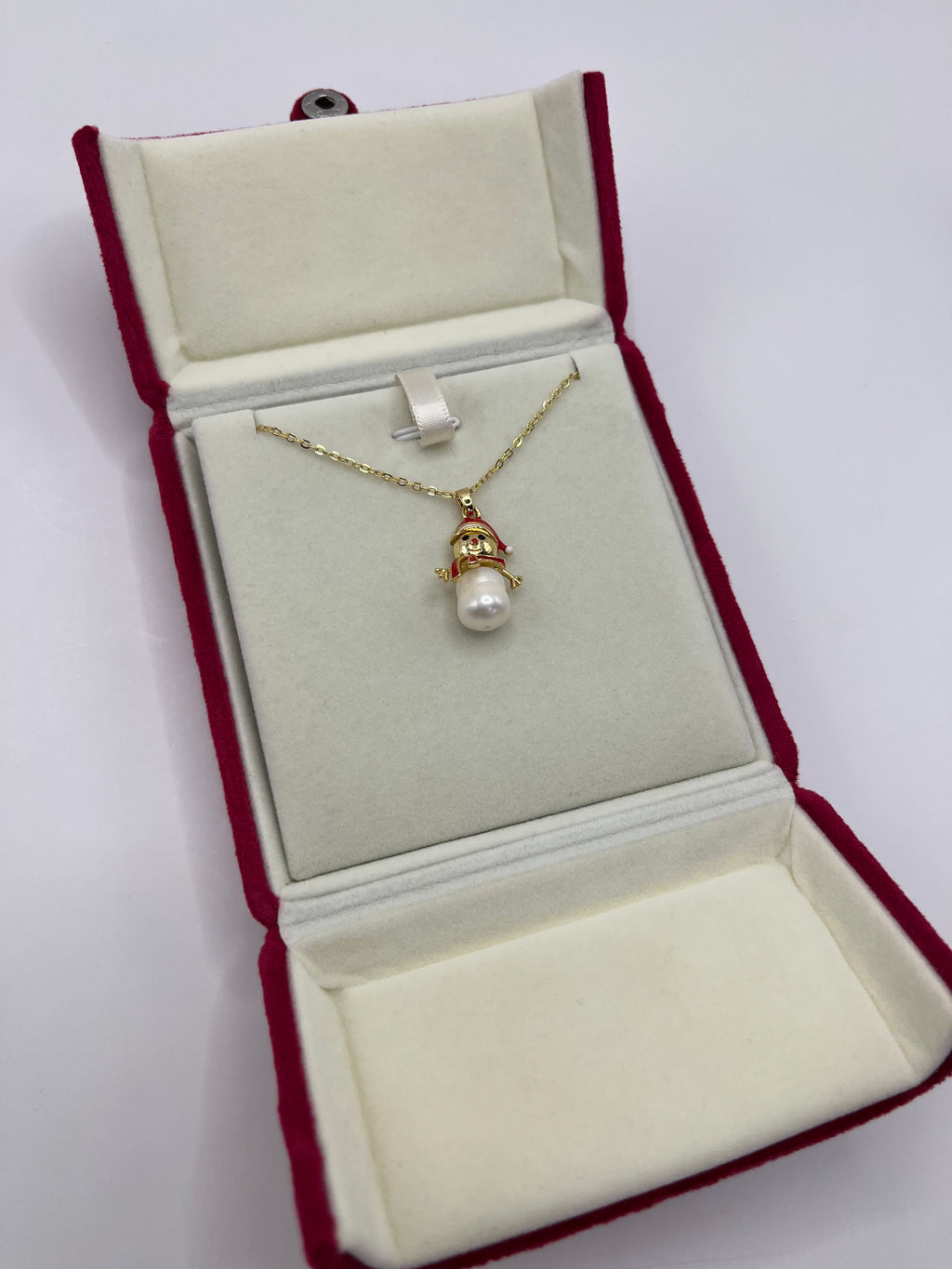 Natural freshwater Pearl Snowman Necklace: 18K Gold Plated Christmas Pendant
, including velvet box