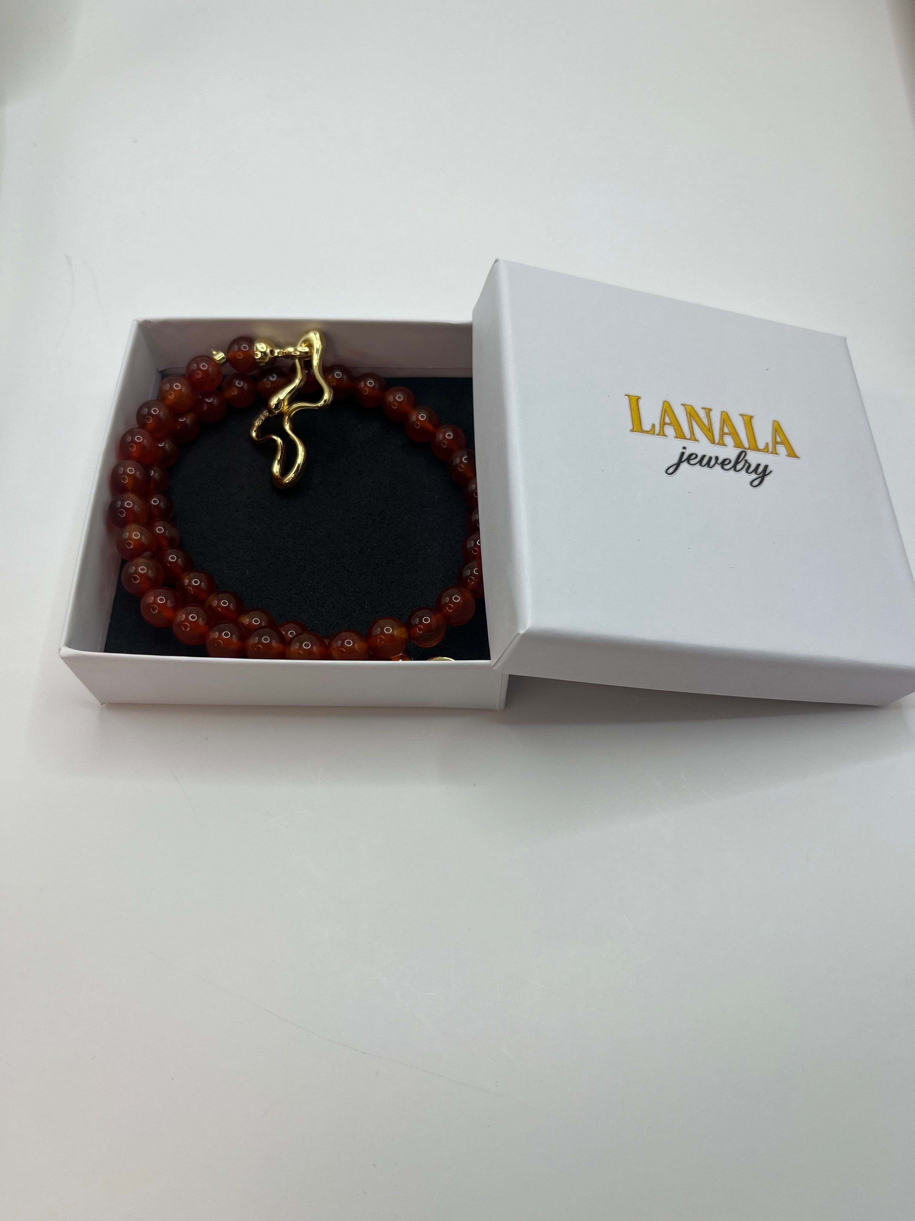 Natural Carnelian Necklace with 18K Gold Snake Clasp