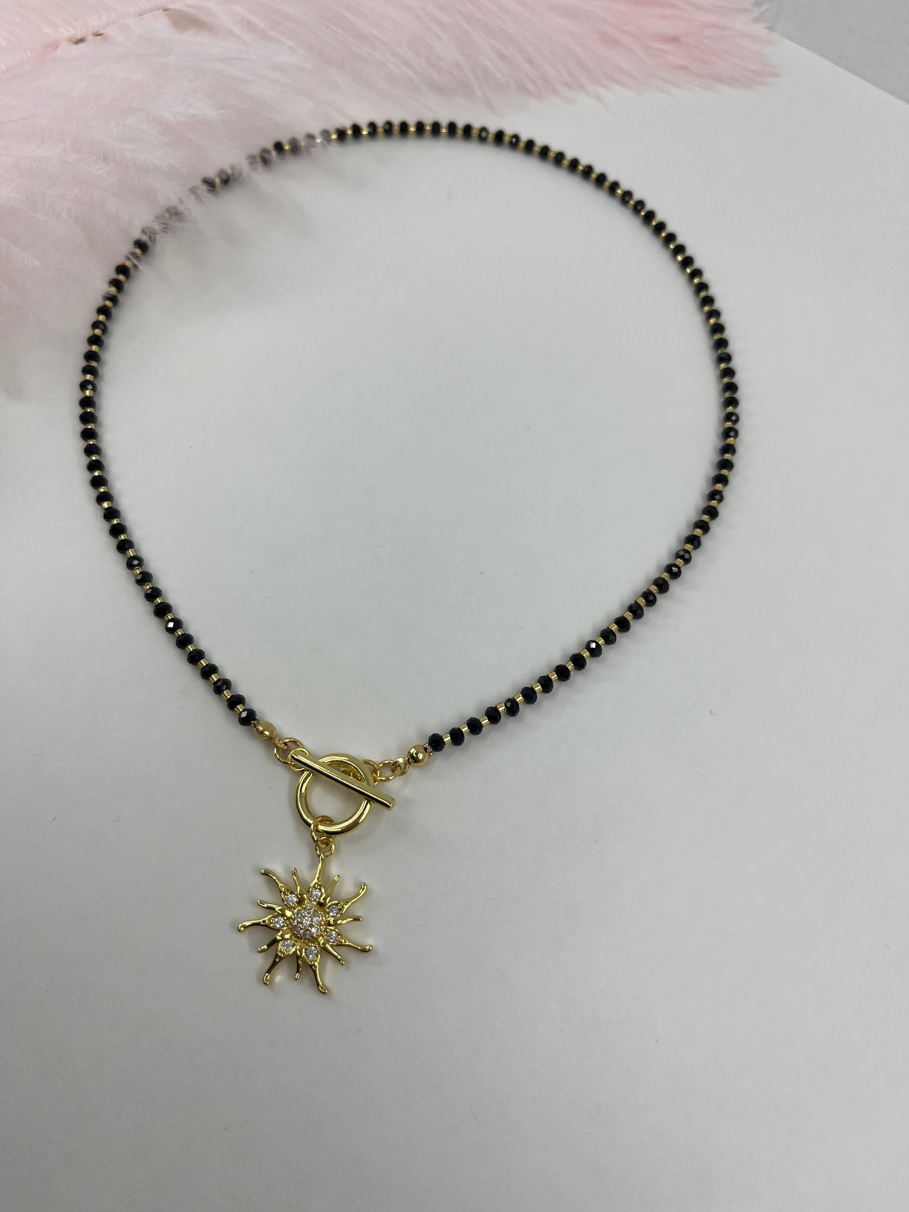 Spinel necklace with sun pendant, zirconia 18K Gold Plated