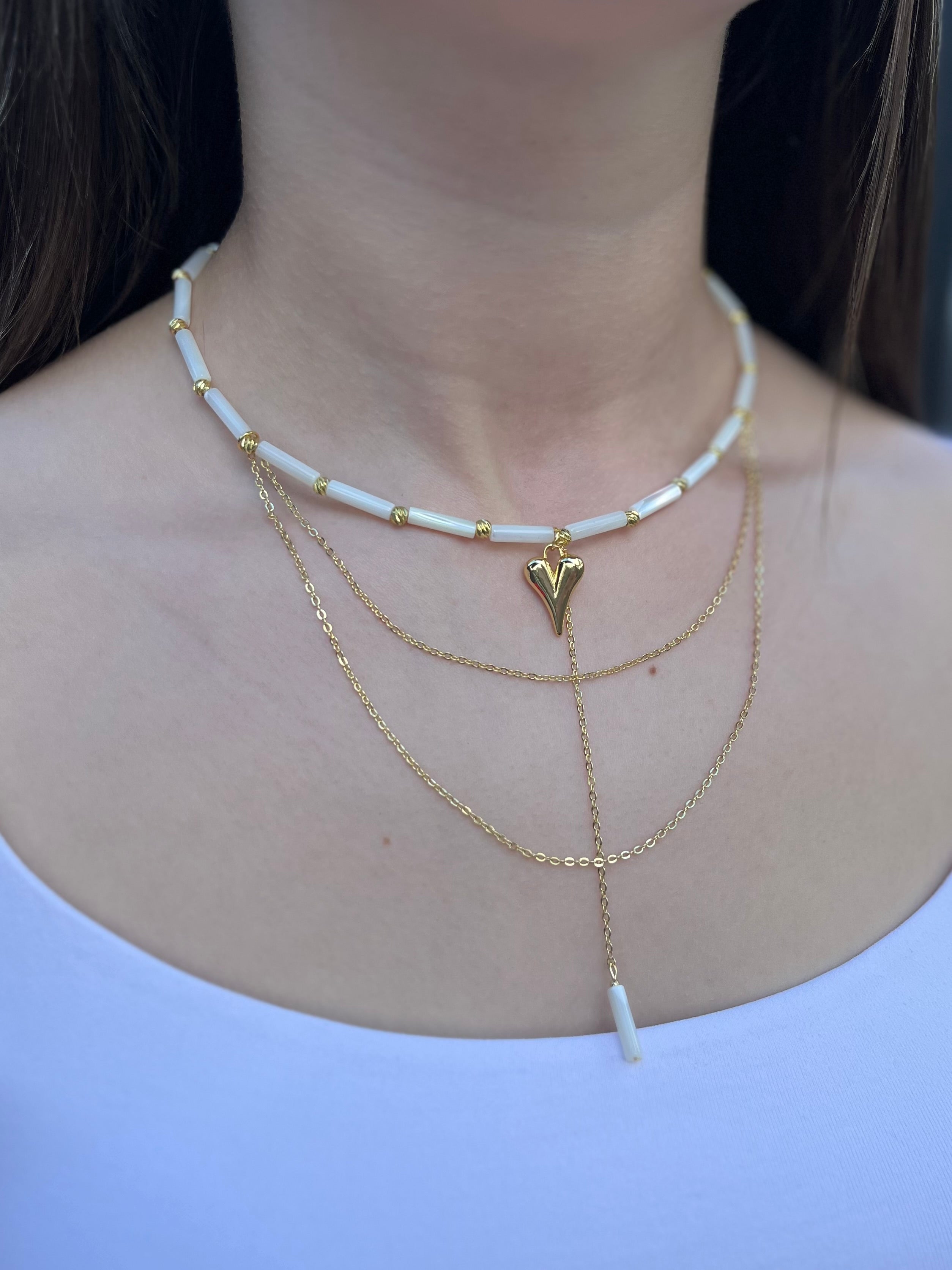 Layered Natural Trochus Shell Heart Necklace, 18K Gold-Plated
