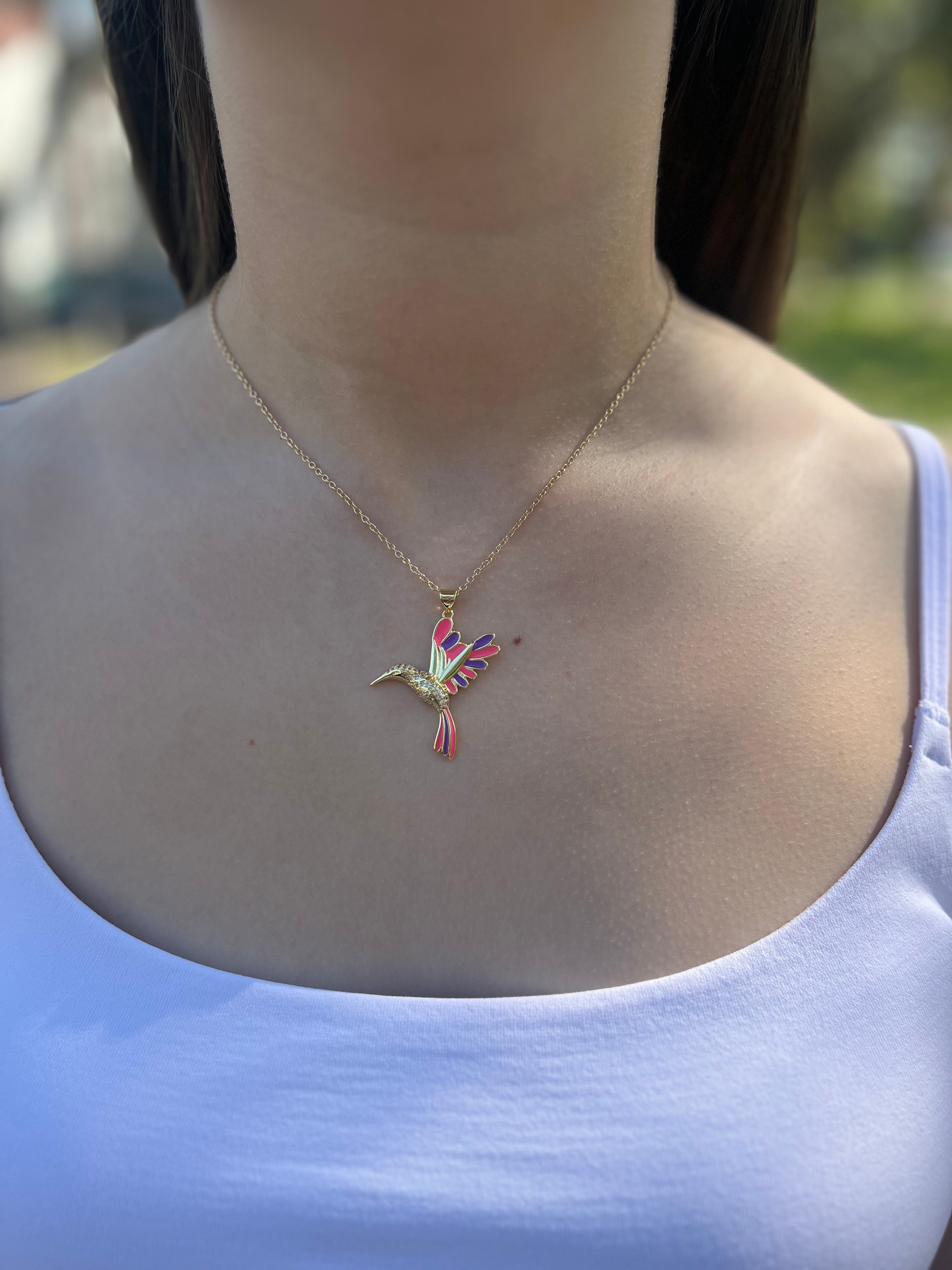 Hummingbird Necklace, Real 18K Gold Plated