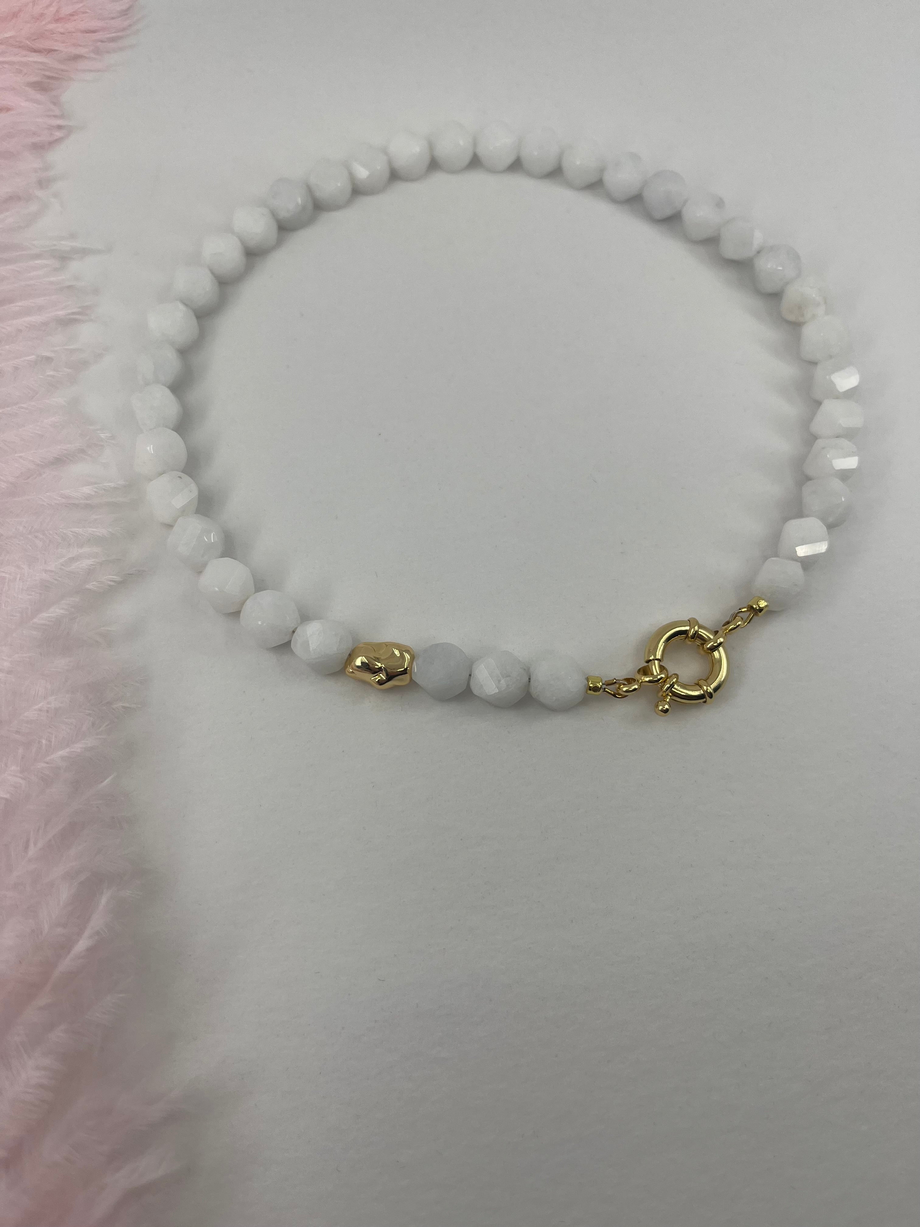 Natural White Jade Necklace with Gold Accent