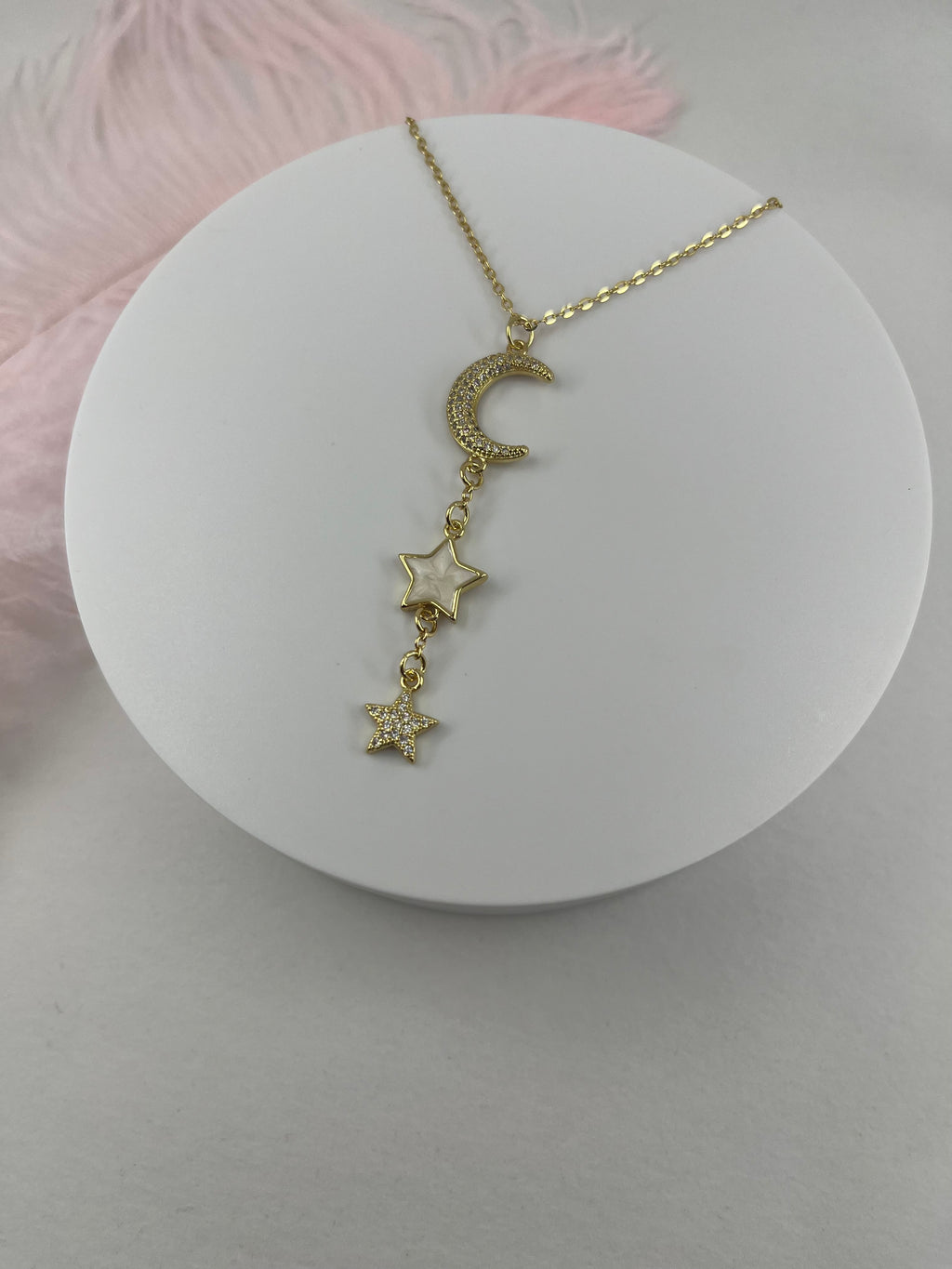 Zirconia Star and Moon Choker Necklace, Real 18K Gold Plated