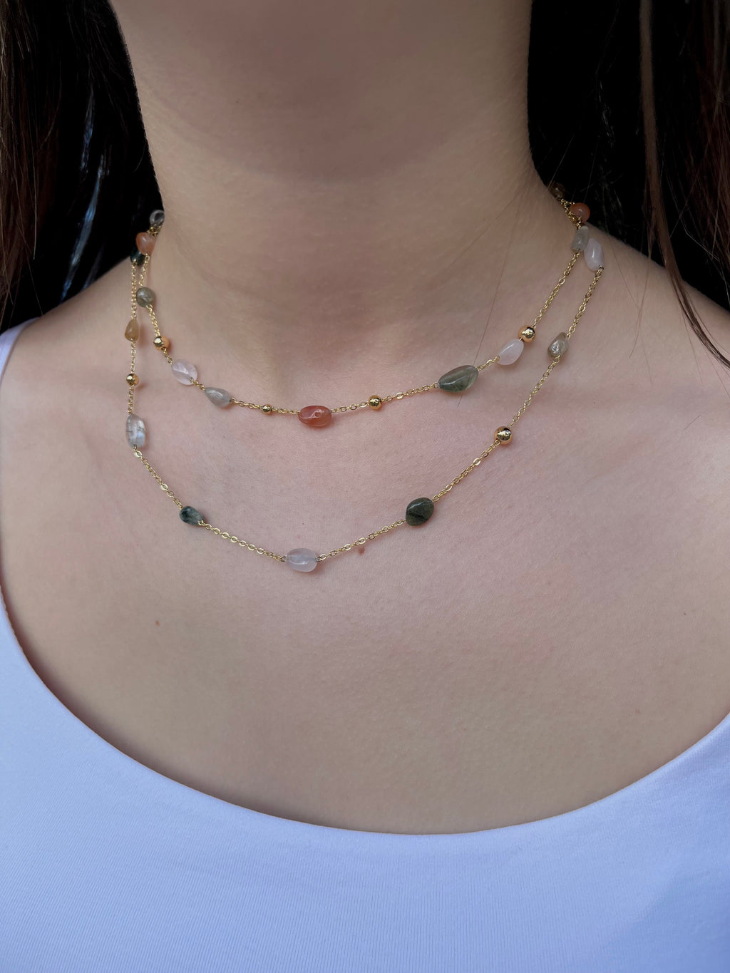 Layered Rutilated Quartz Necklace: 18K Gold Plated Chain