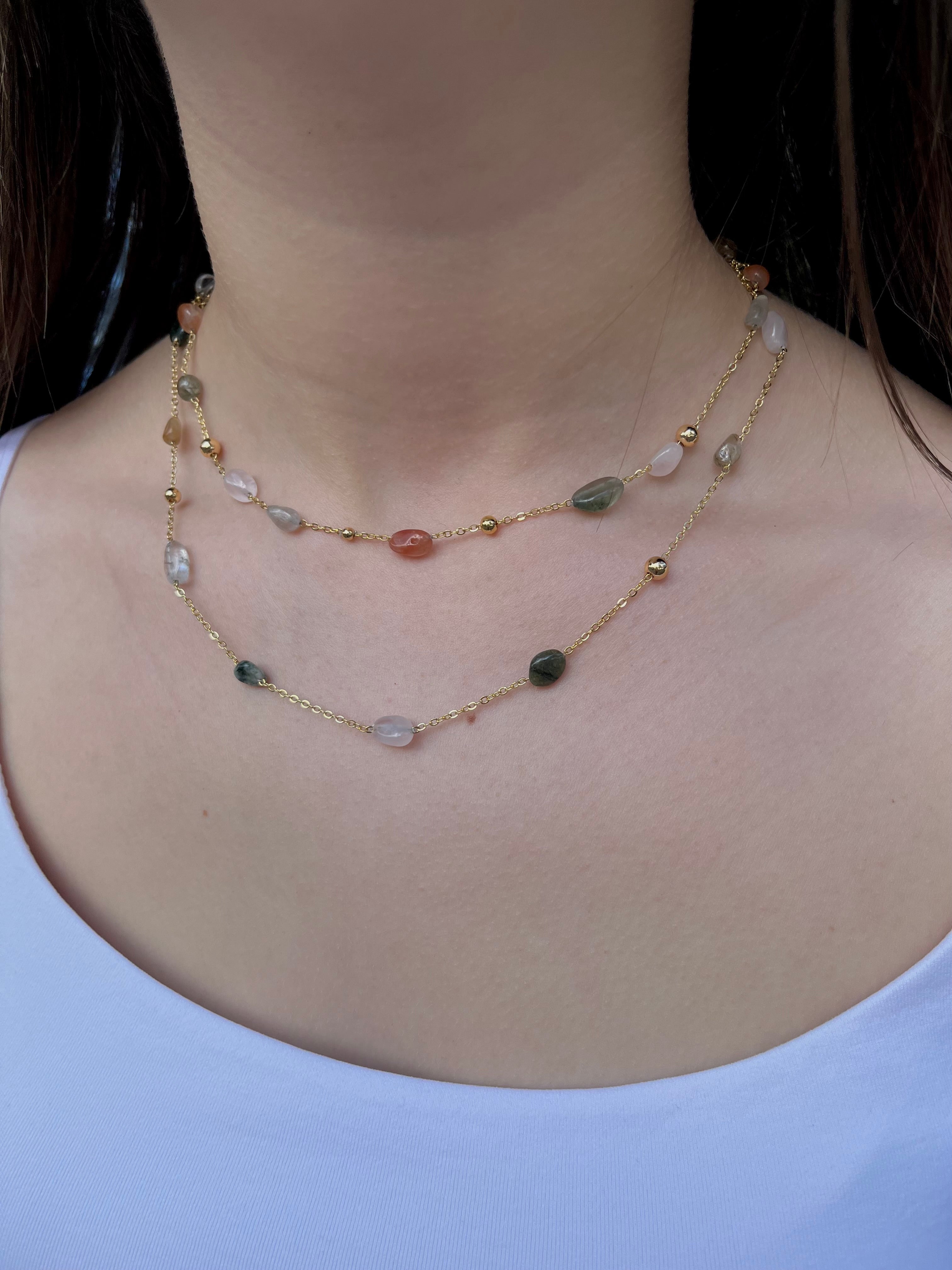 Layered Rutilated Quartz Necklace: 18K Gold Plated Chain