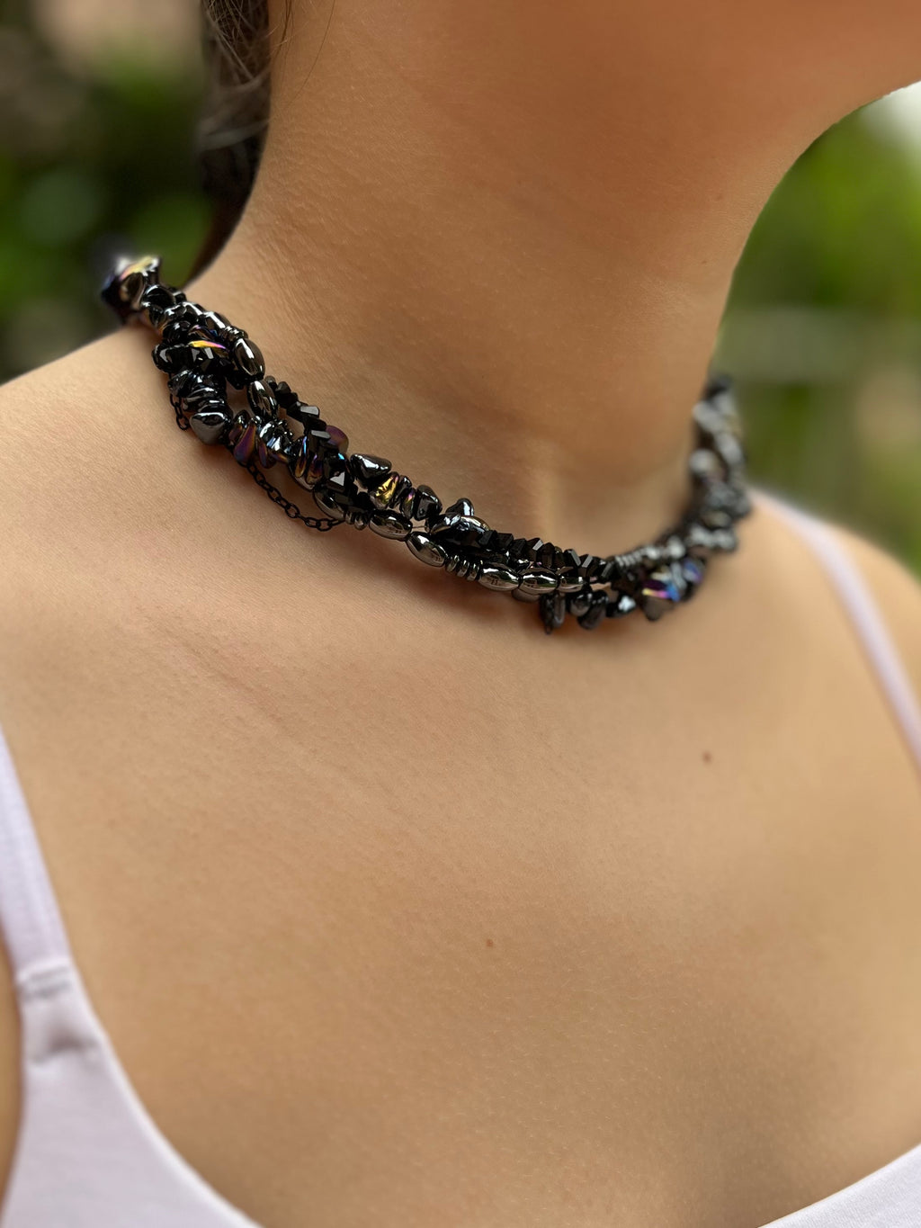 Layered Hematite choker necklace