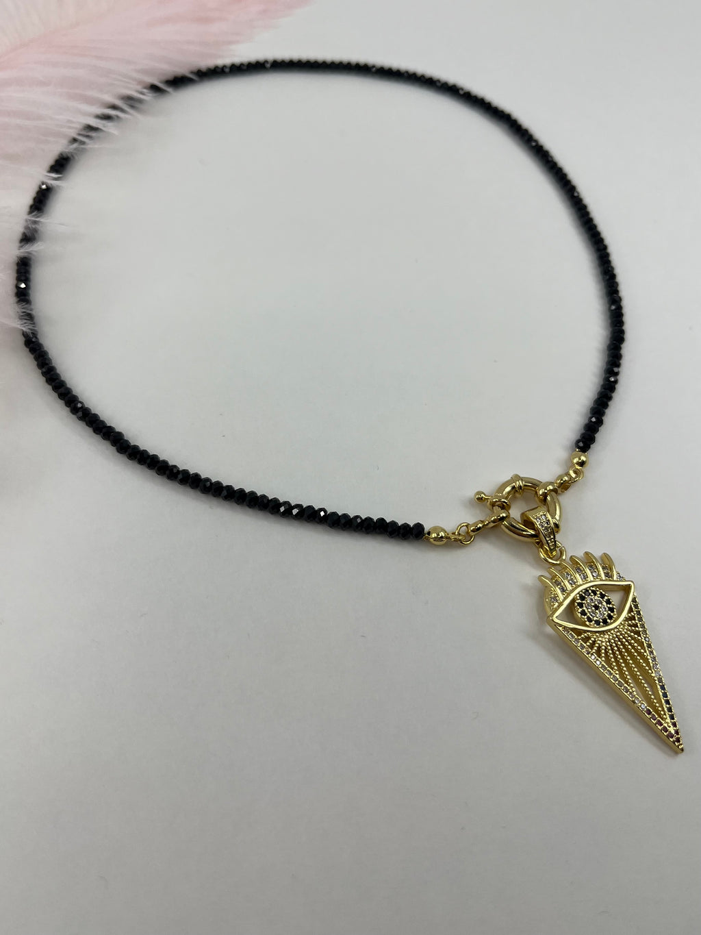 Spinel necklace with eye pendant, zirconia 18K Gold Plated