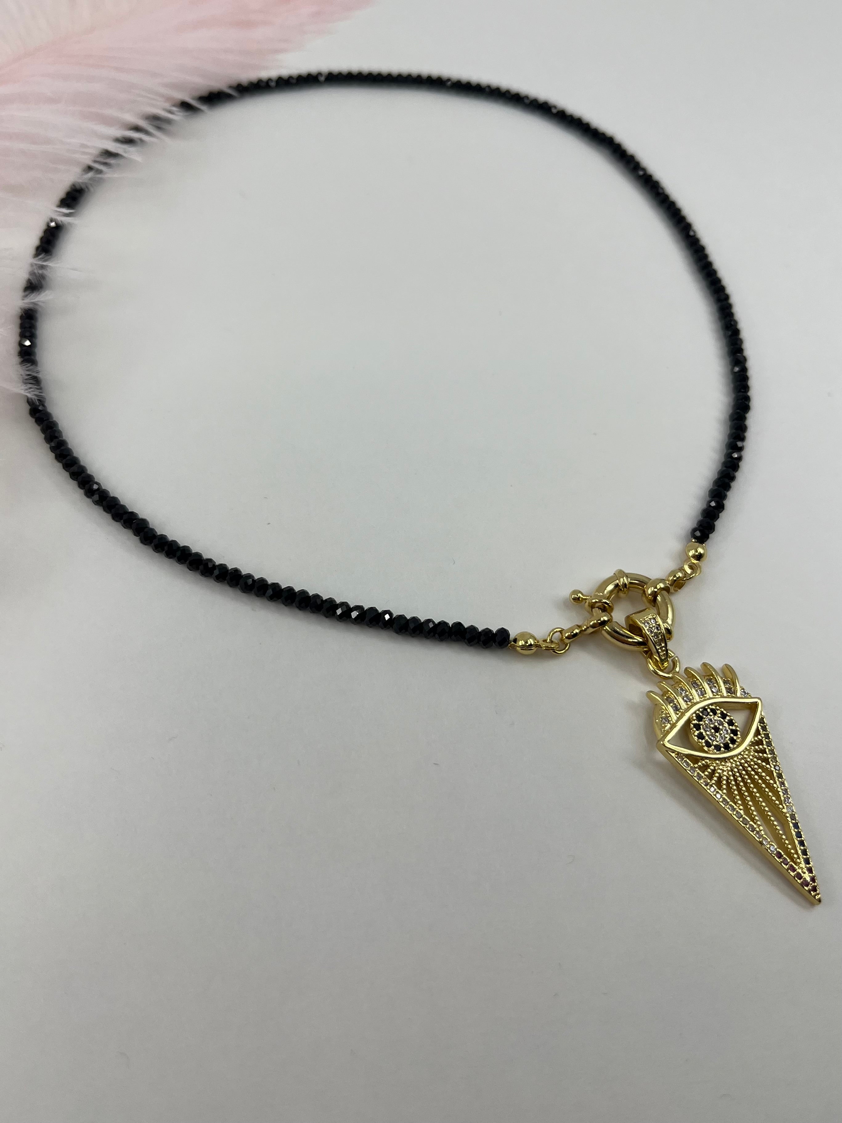 Spinel necklace with eye pendant, zirconia 18K Gold Plated