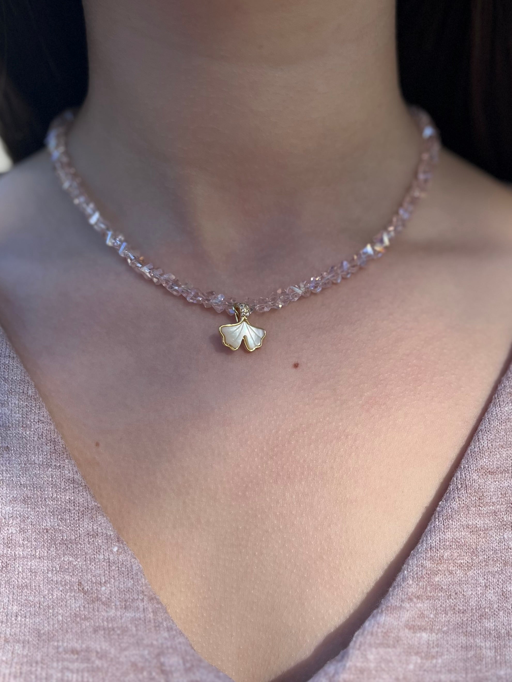 Crystal Glass Bead Choker: 18K Gold Pendant Mermaid Tail