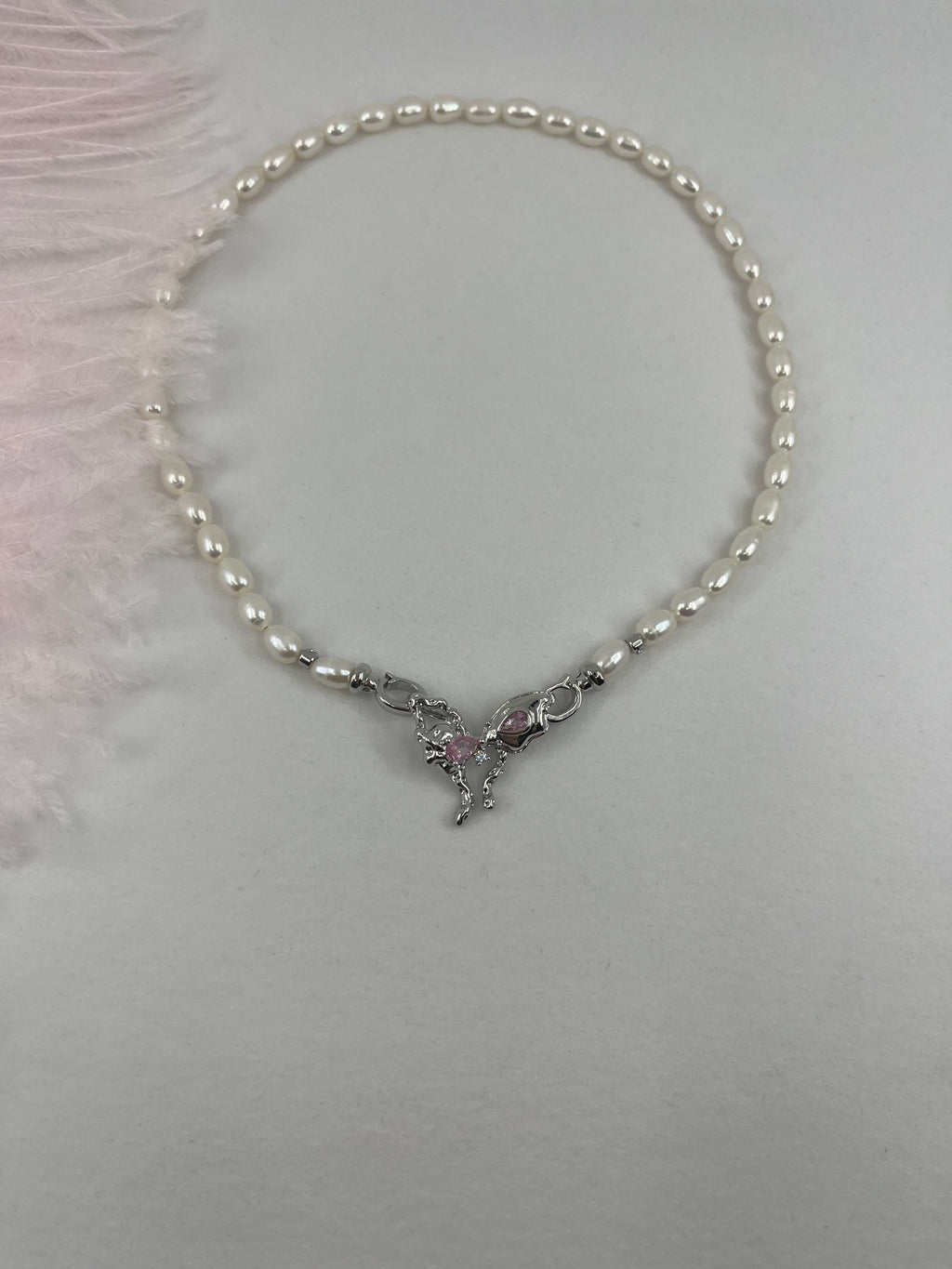 Natural Pearl Necklace with butterfly Clasp