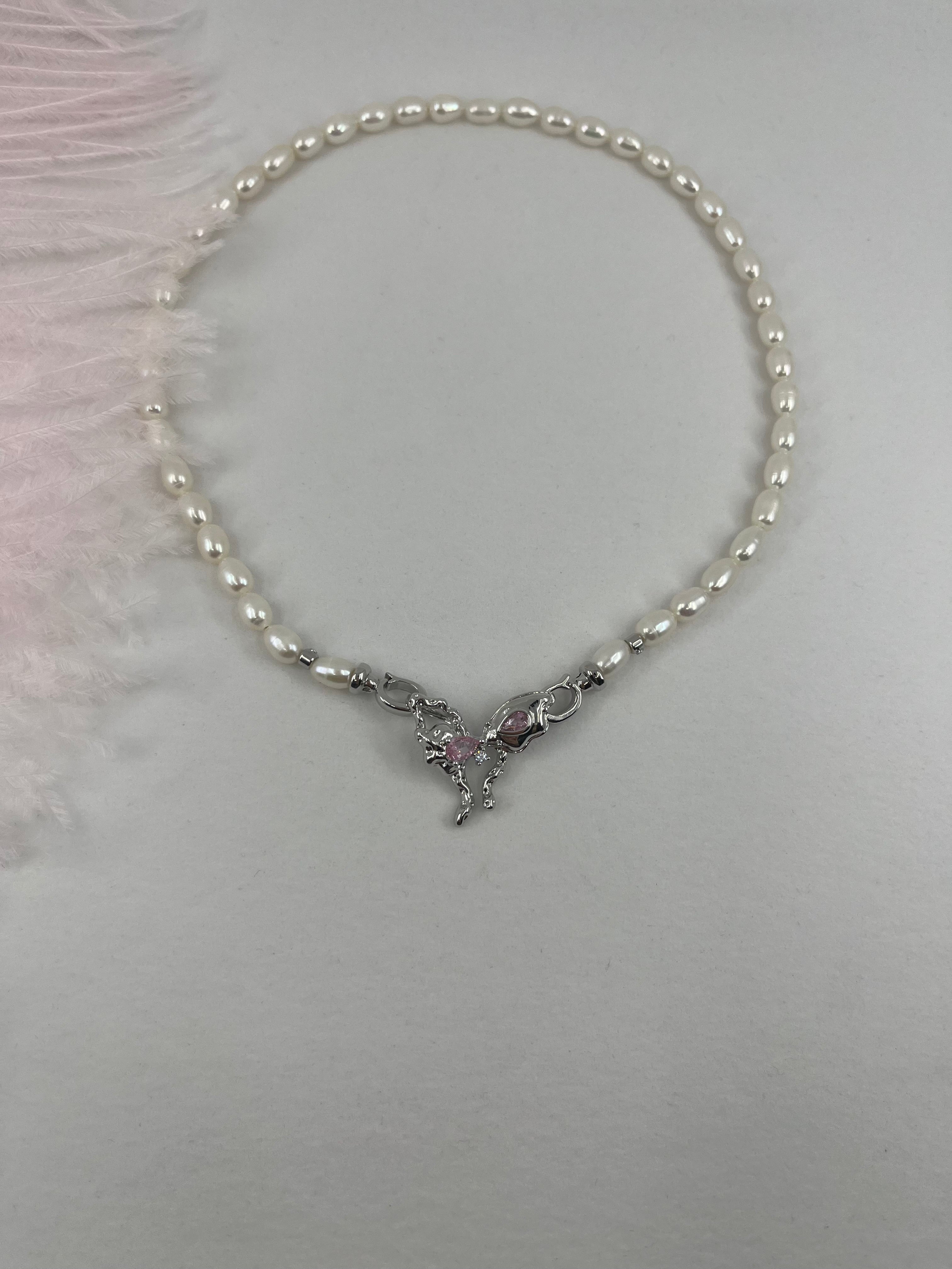 Natural Pearl Necklace with butterfly Clasp