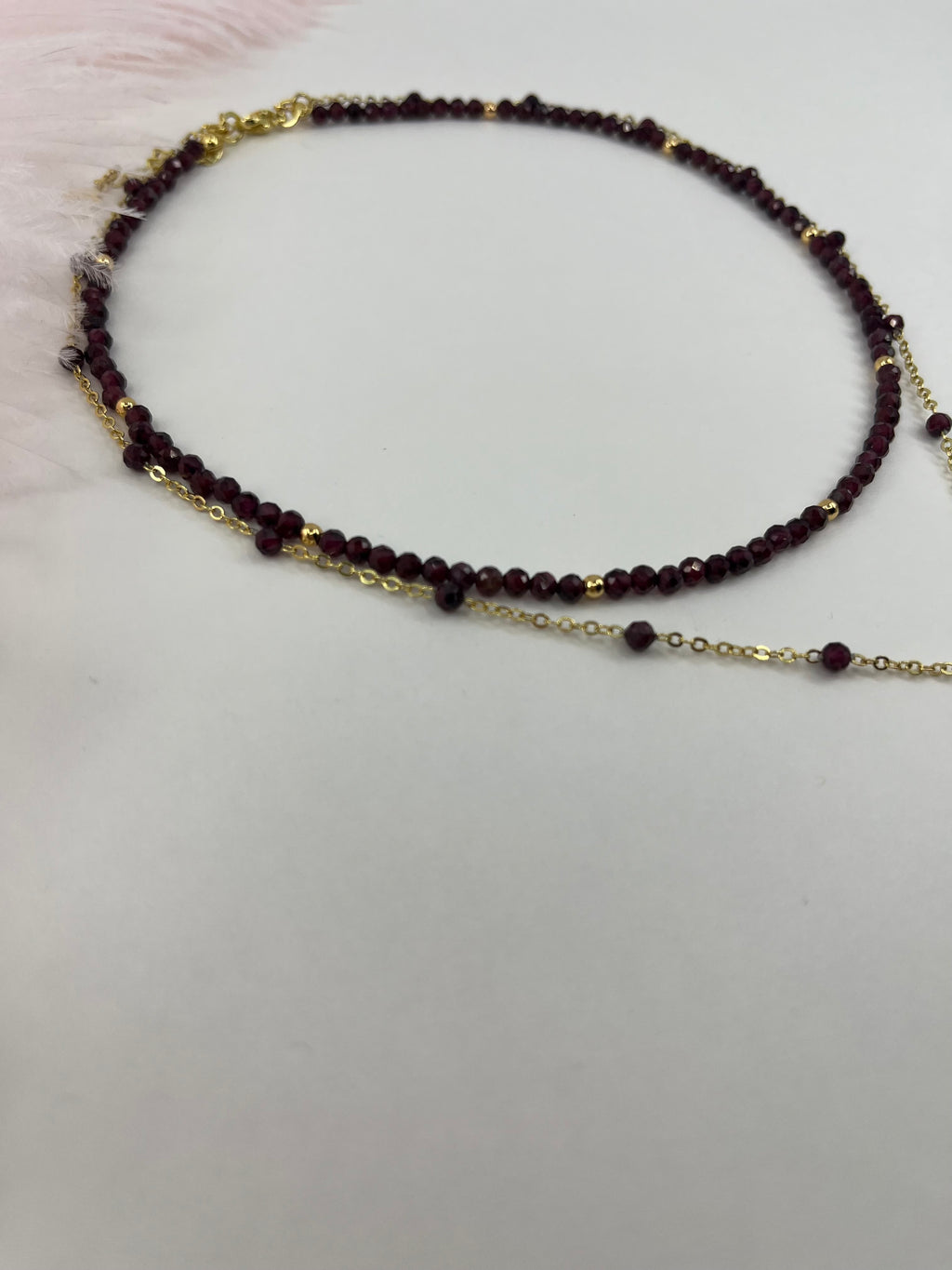 Layered Garnet necklace , 18K gold clasp