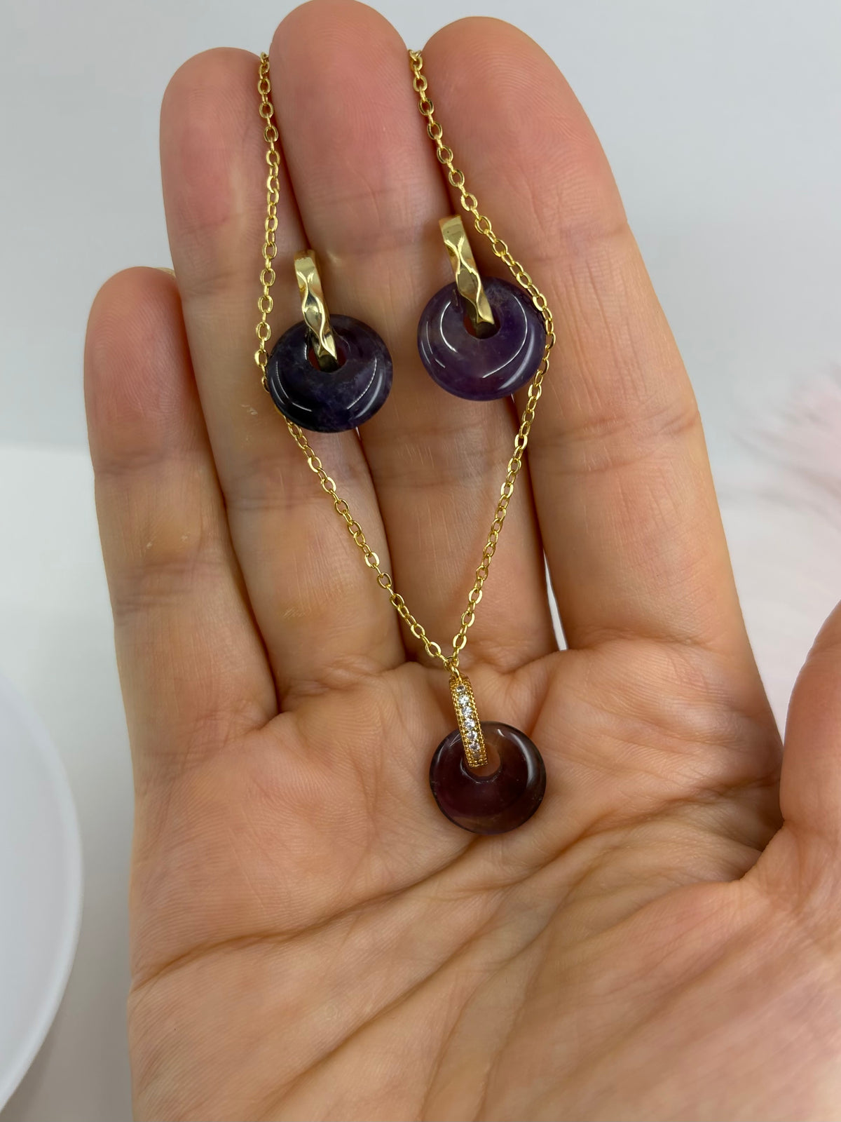Amethyst Donut Earrings and Necklace