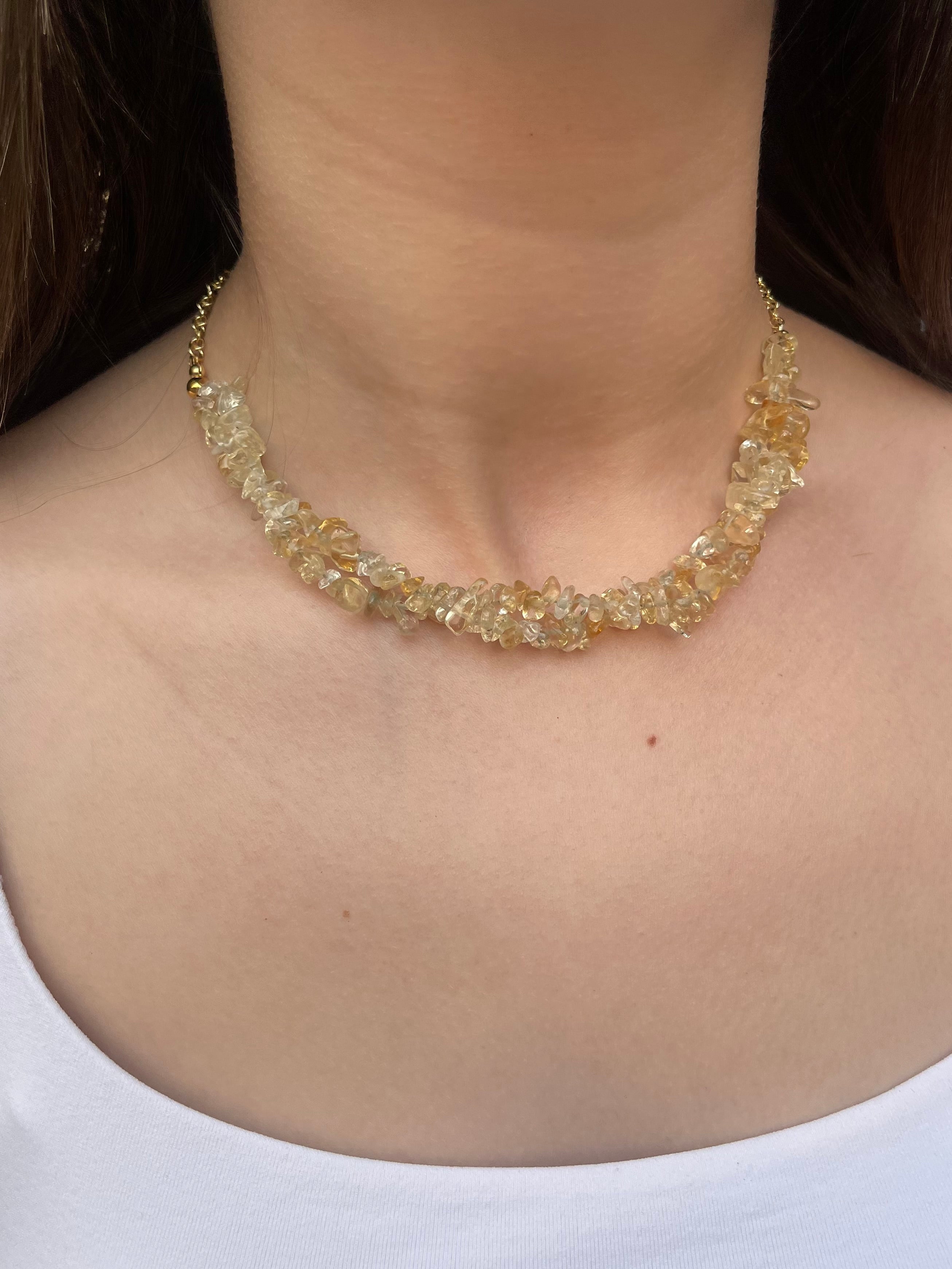 Natural Citrine Necklace, 18k gold plated