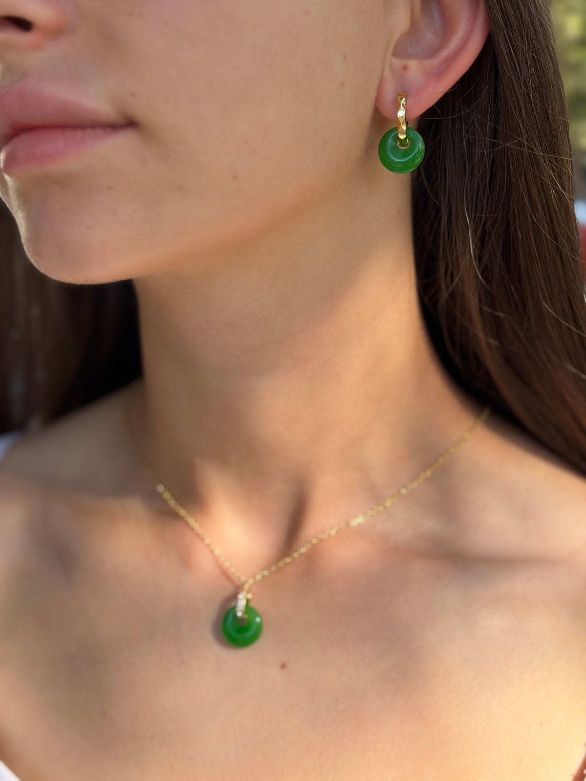 Malaysia Jade Donut Earrings and Necklace