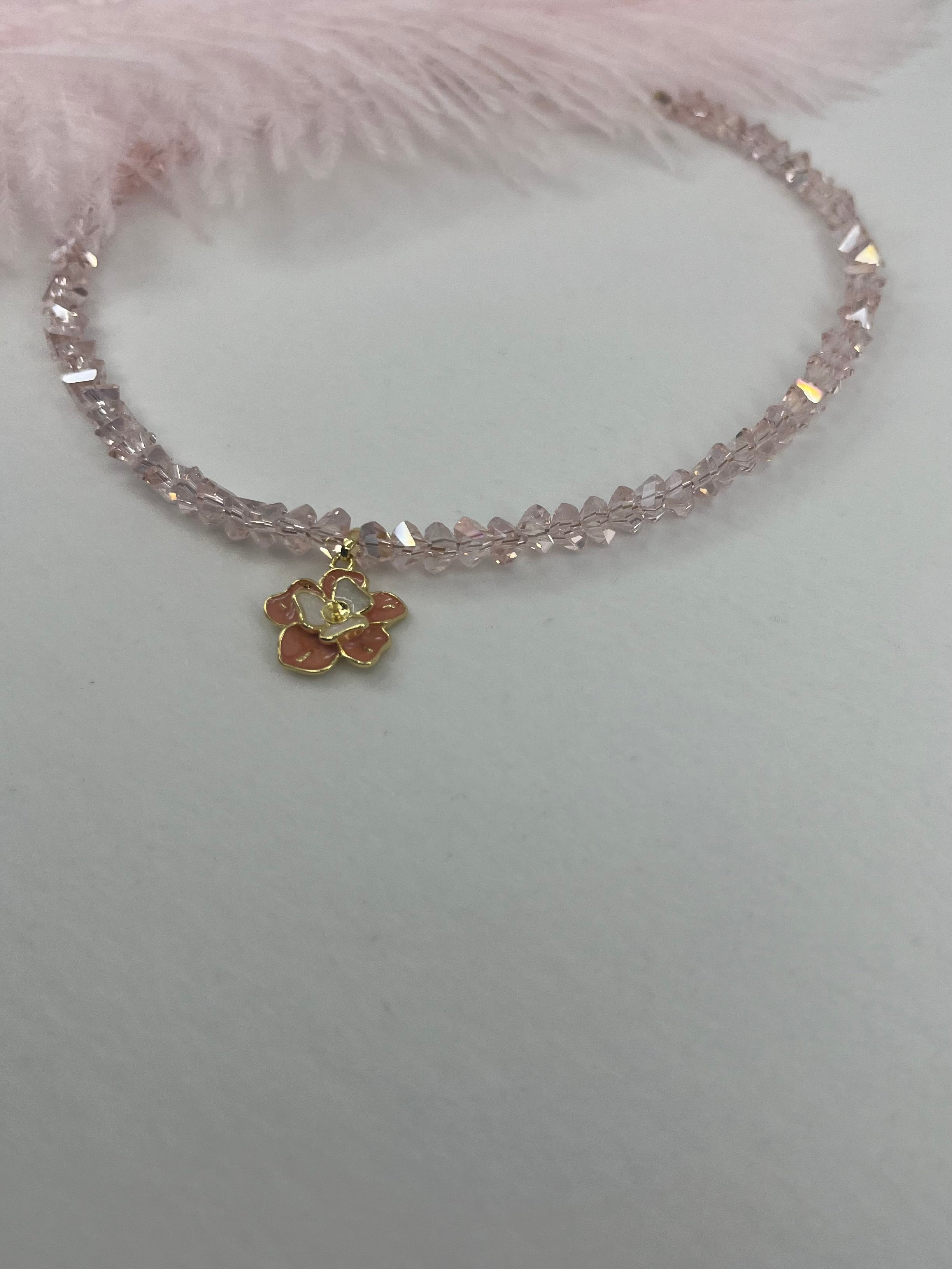 Enamel Flower Crystal Choker Necklace – 18K Gold Plated
