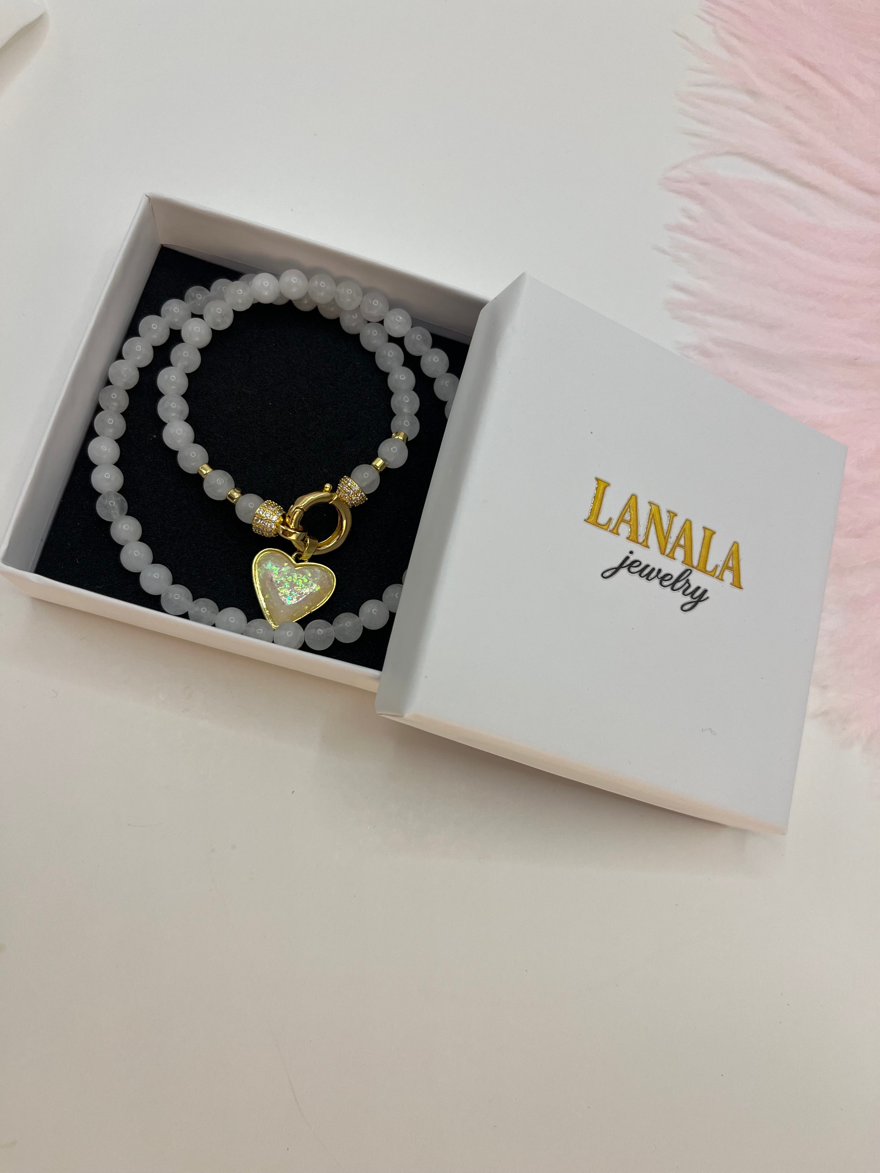 Natural White Jade Necklace with Heart Pendant