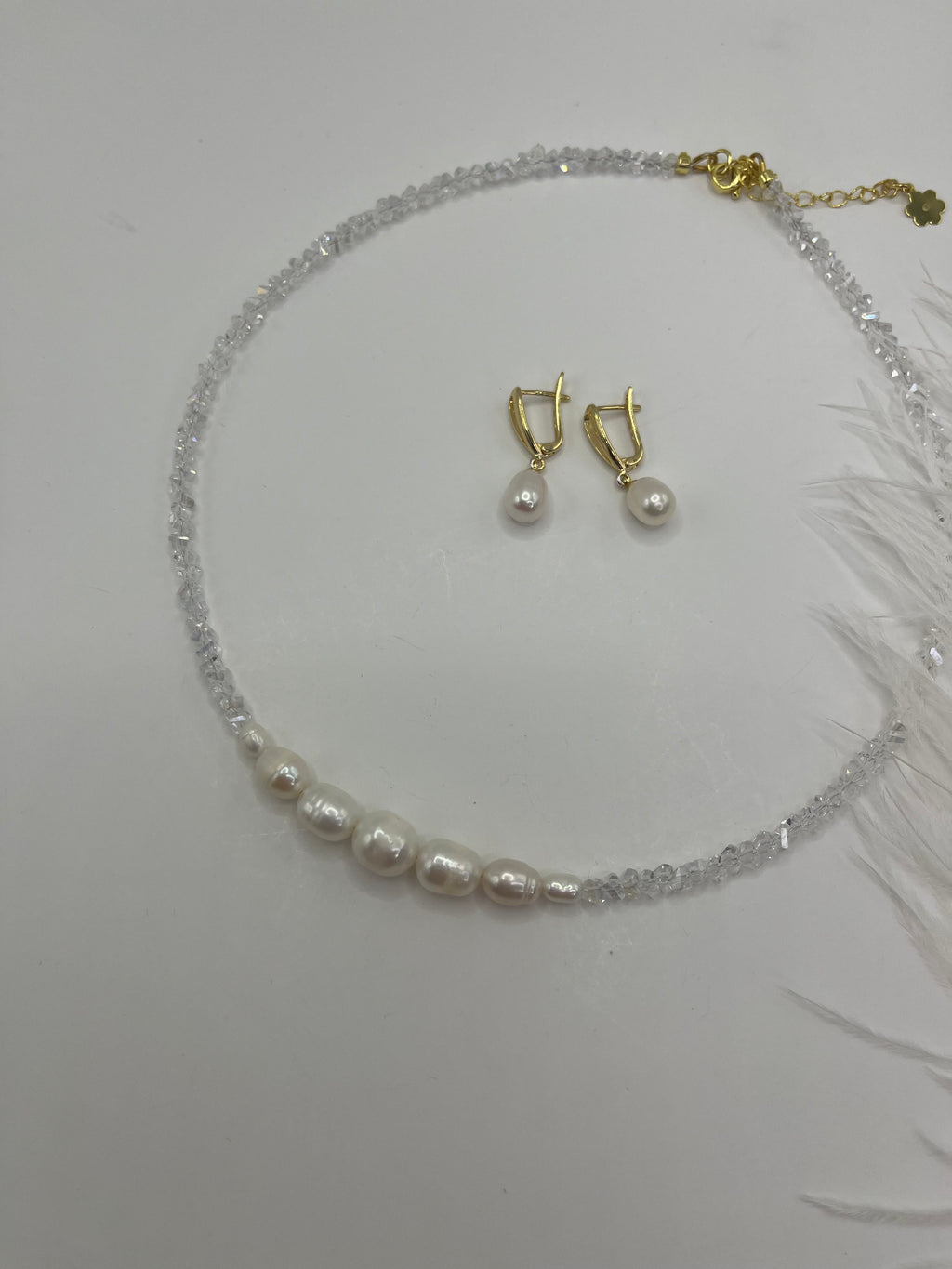 Pearl Choker Necklace with earrings : 18K Gold Plated
