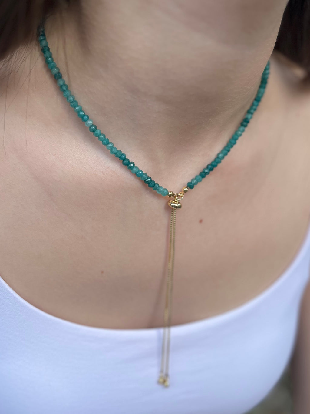 Set: Natural Malaysia Jade Y-Necklace & Earrings, Dark Cyan