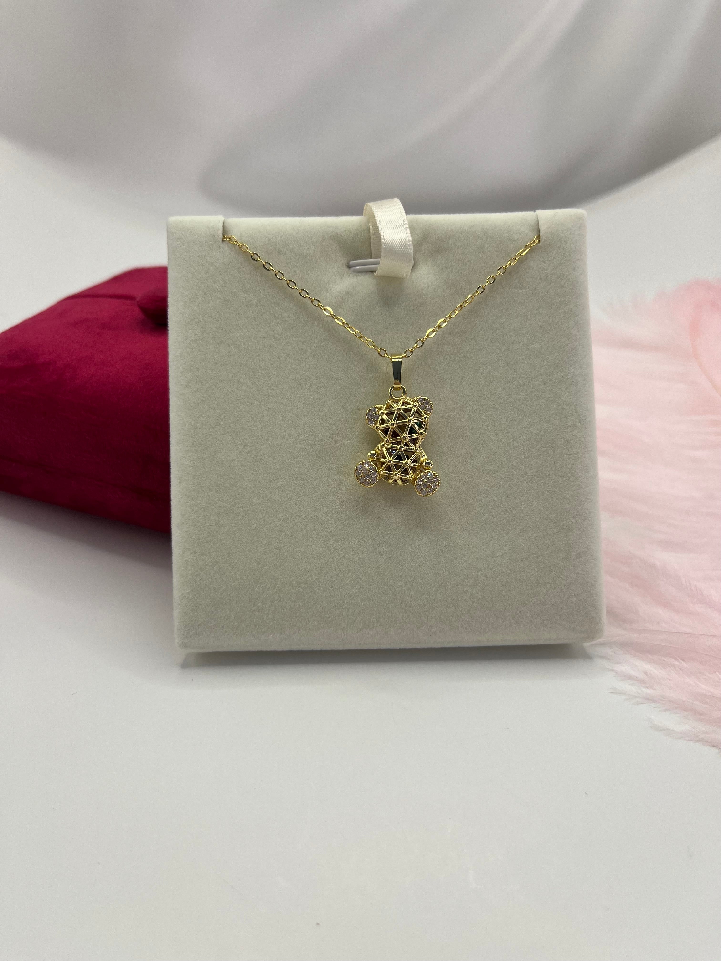 Teddy Bear Necklace, pendant  Real 16K Gold Plated