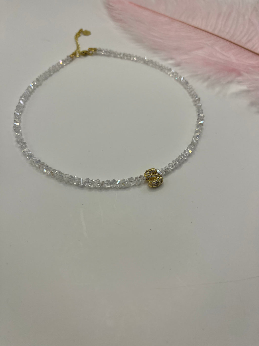 Initial Charm Clear Crystal Necklace – 18K Gold Plated, Cubic Zirconia