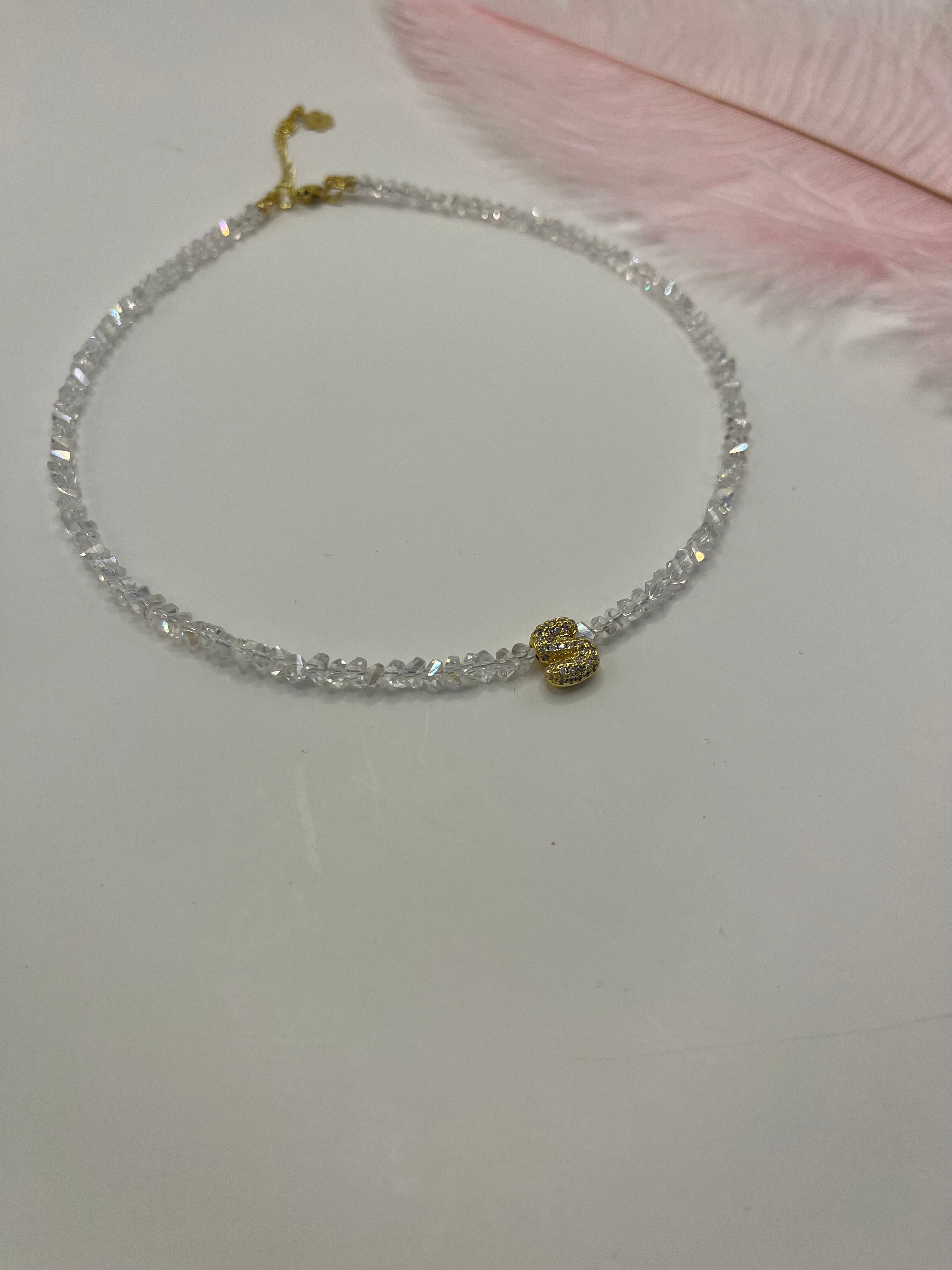 Initial Charm Clear Crystal Necklace – 18K Gold Plated, Cubic Zirconia