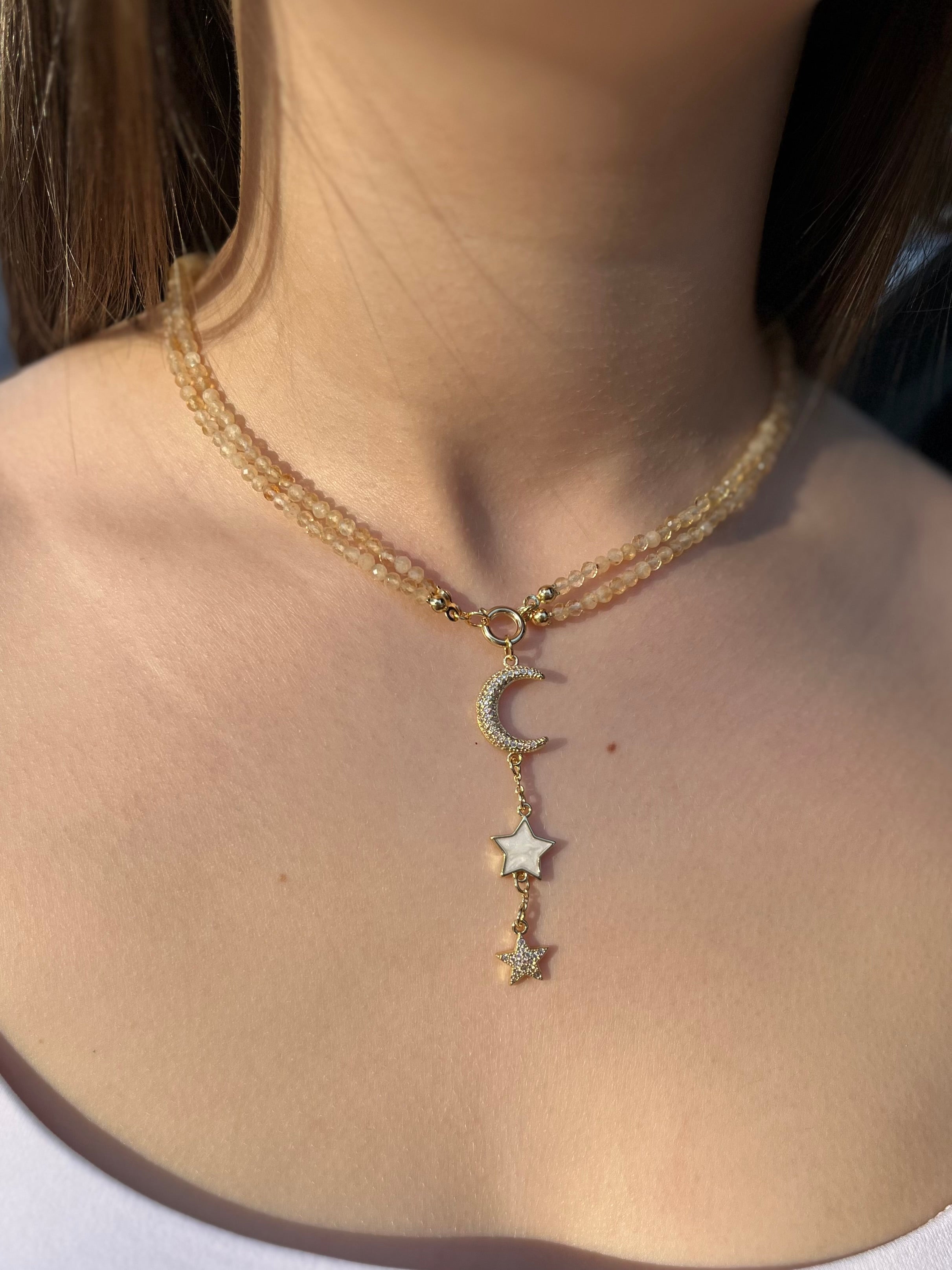 Citrine Y-Necklace, 18k gold plated