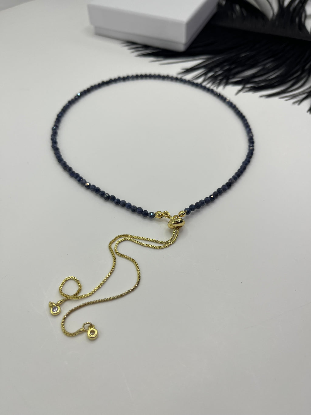 Sapphire Slider Y-Necklace, 18k gold plated