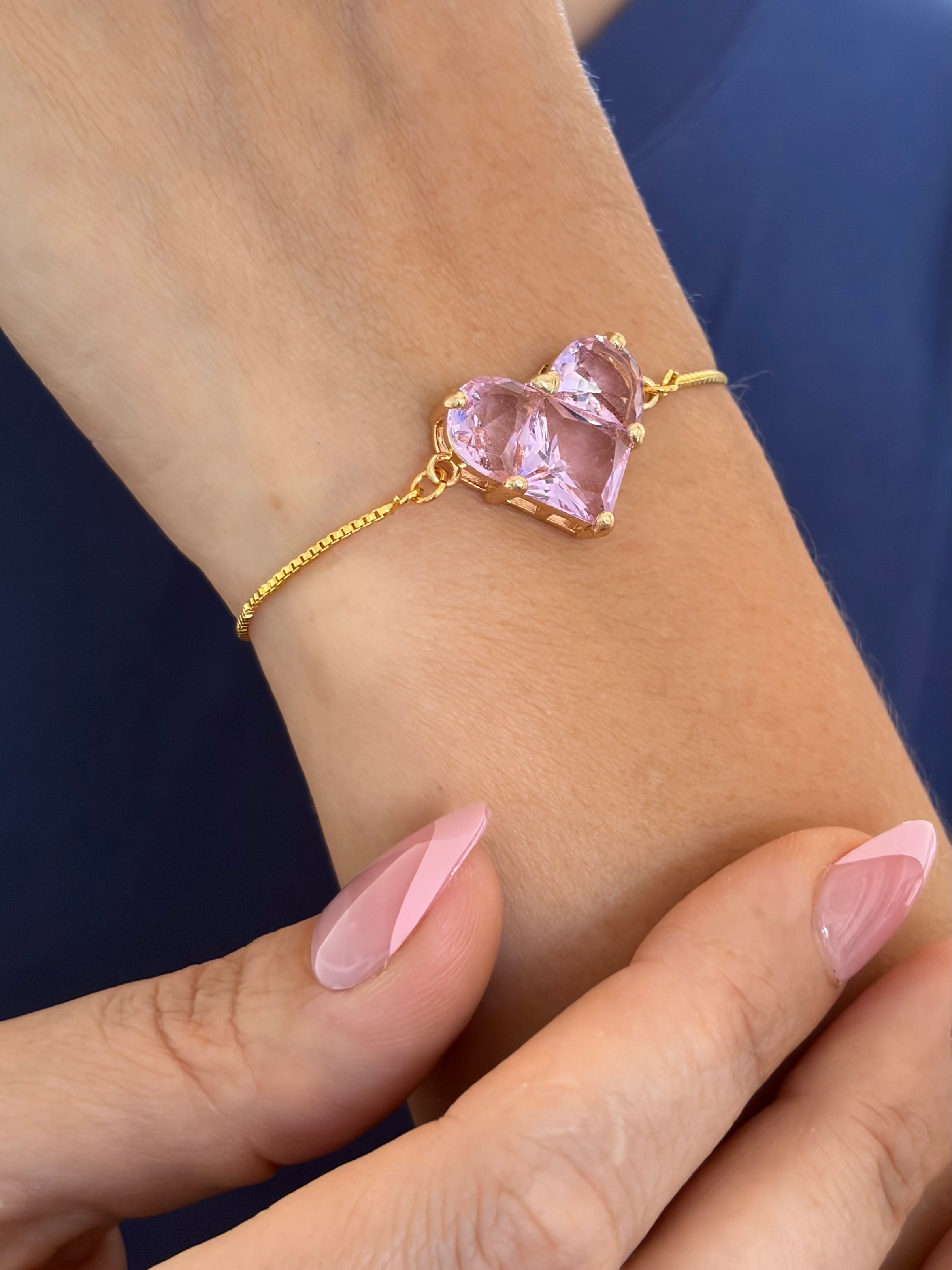 Zirconia heart bracelet with slider chain