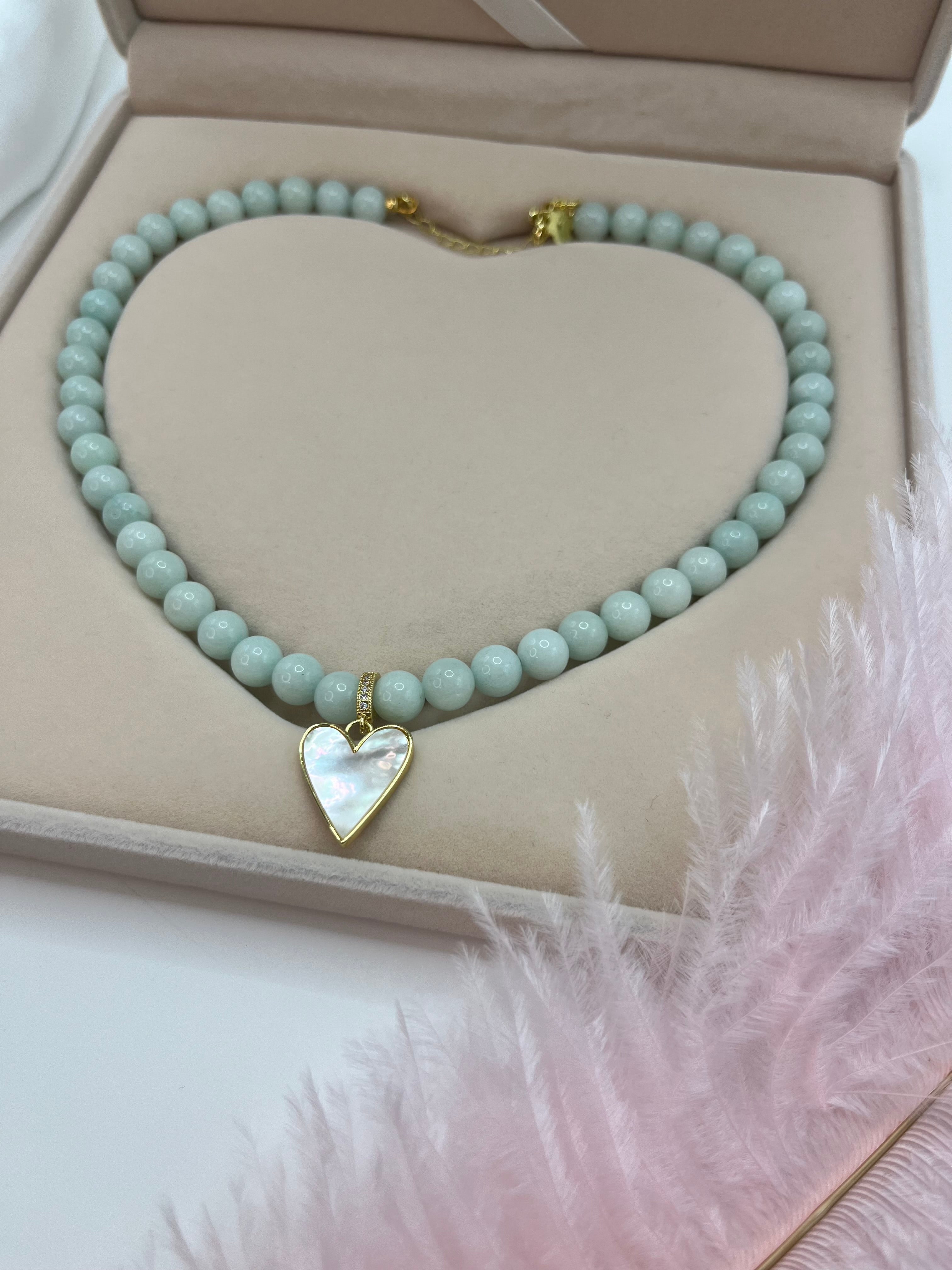 Natural Malaysia Jade Necklace with 18K Gold Heart Pendant