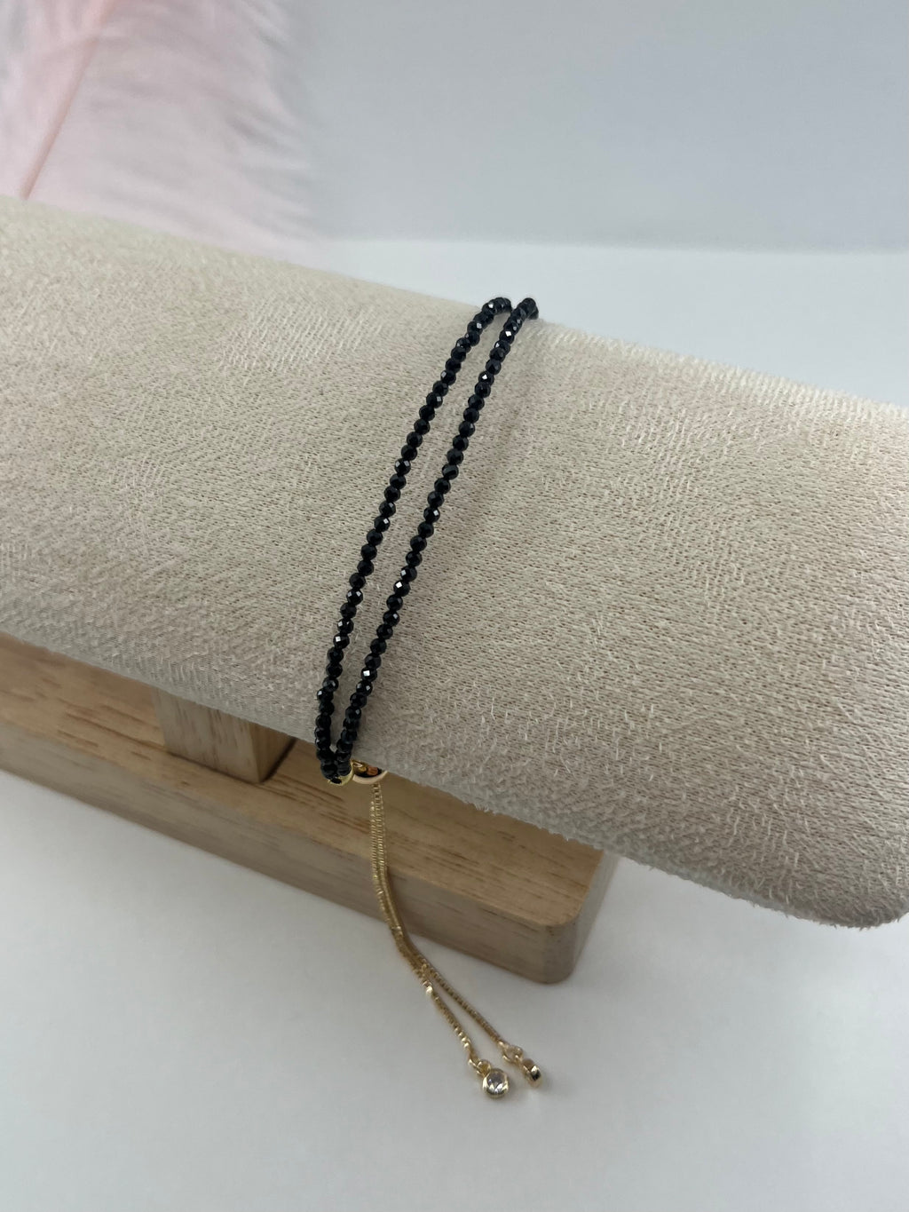Black spinel layered bracelet with 18K Gold Plated slider