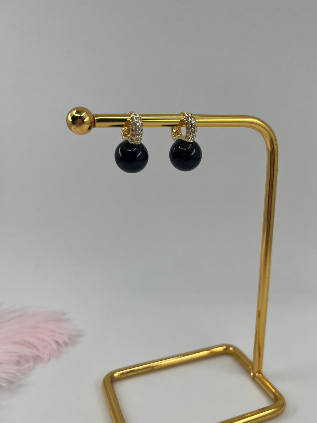 Natural Onyx Gold Zirconia Earrings