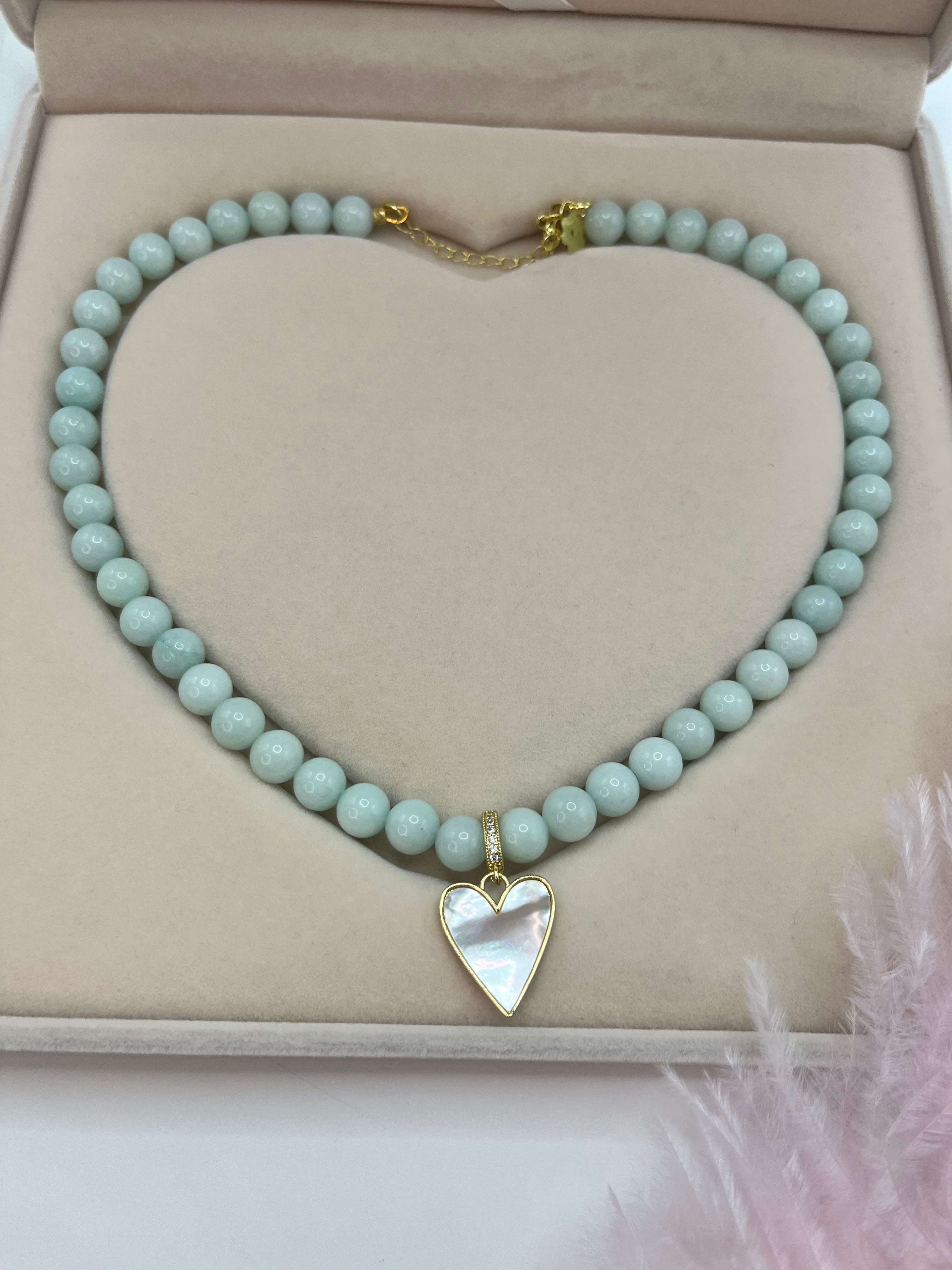 Natural Malaysia Jade Necklace with 18K Gold Heart Pendant