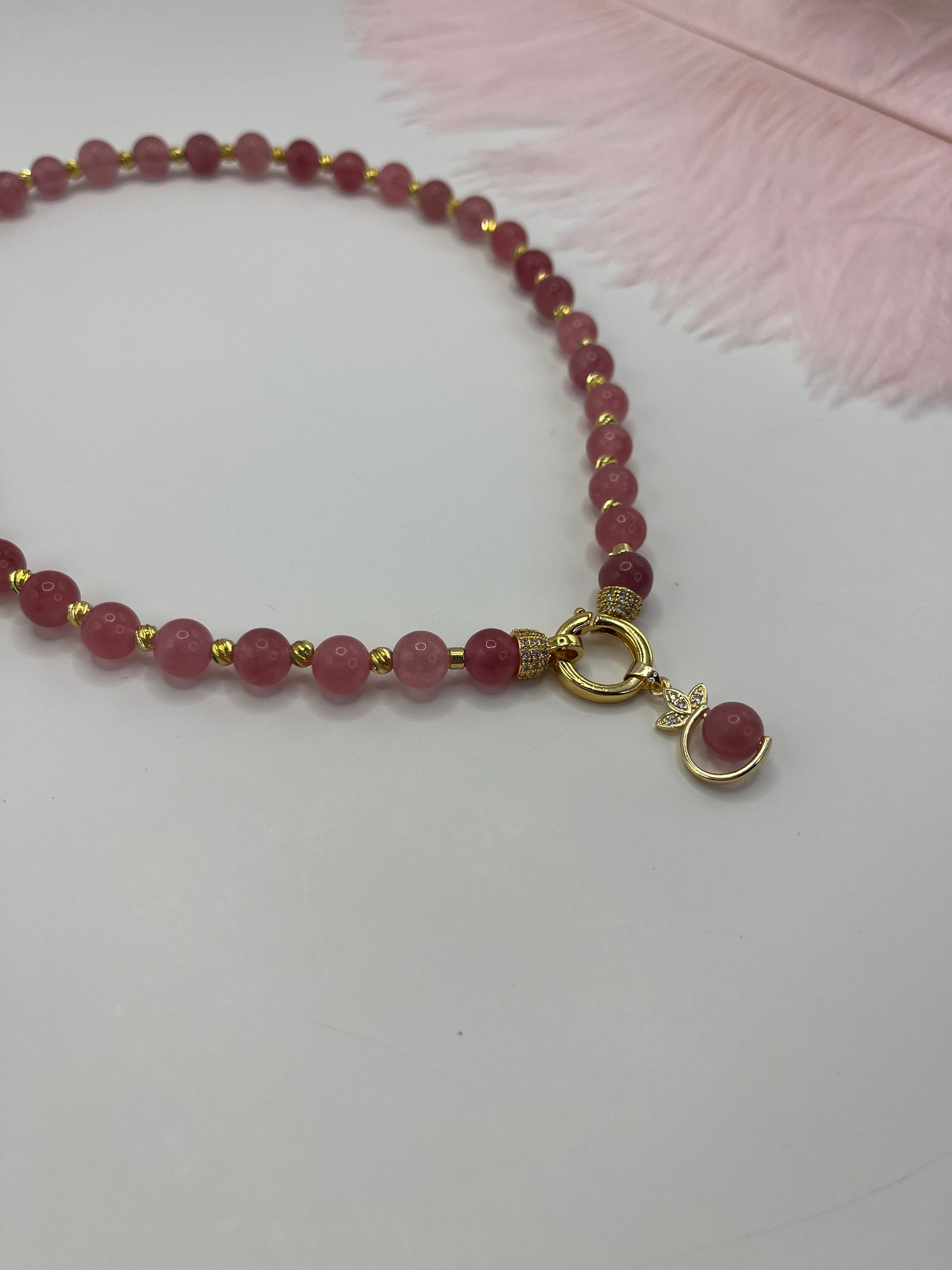 Strawberry Quartz Necklace with pendant: 18K Gold Plated Pendant