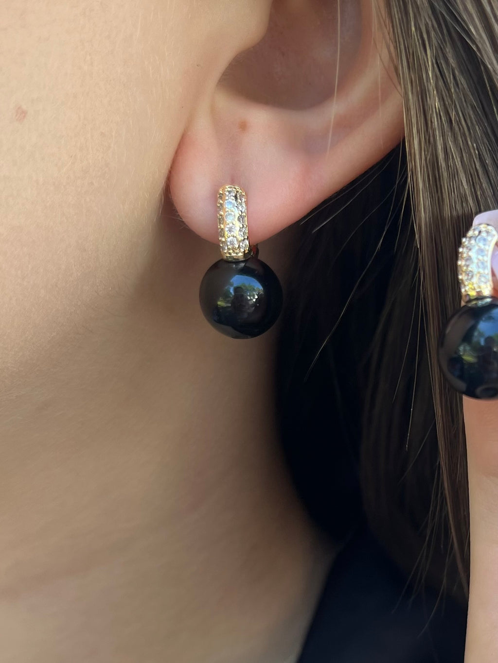 Natural Onyx Gold Zirconia Earrings