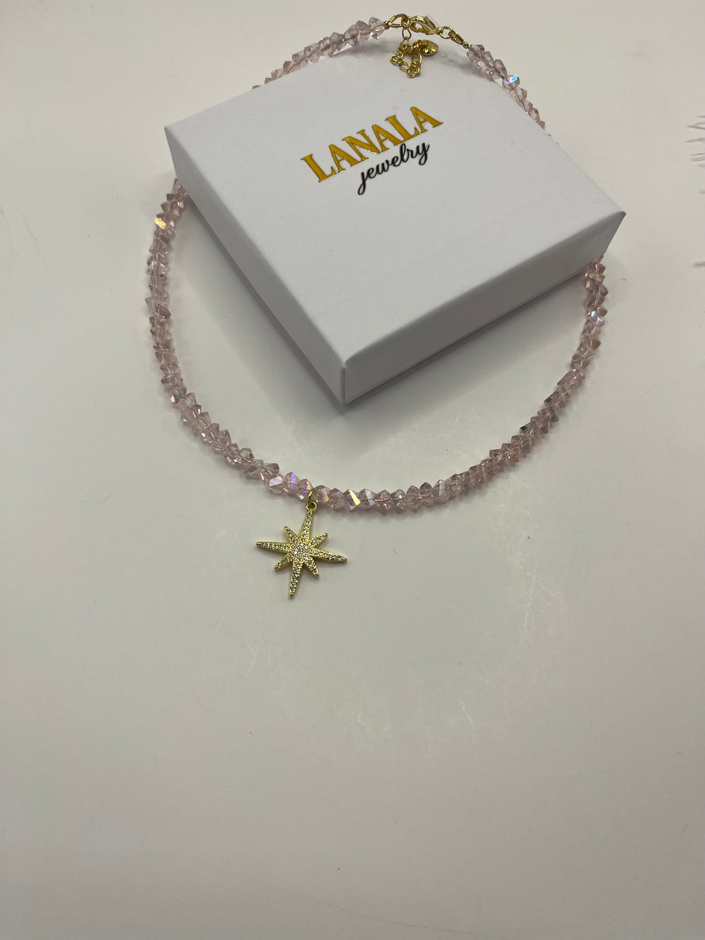 Crystal Glass Bead Choker: 18K Gold Star Pendant