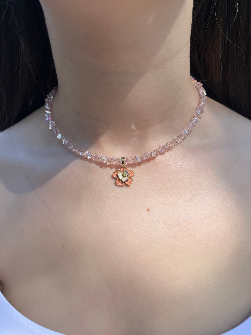 Enamel Flower Crystal Choker Necklace – 18K Gold Plated