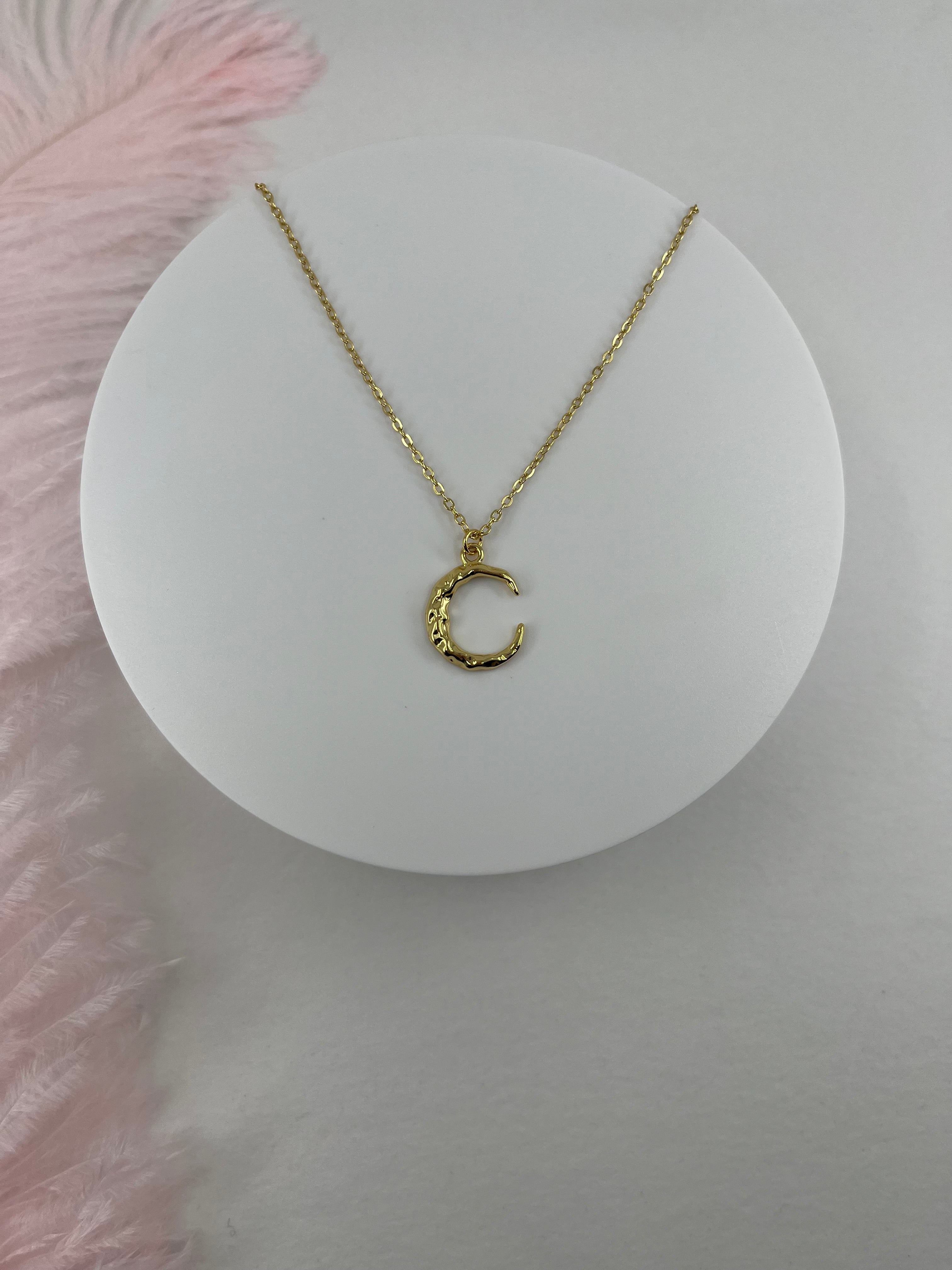 Crescent Moon Choker Necklace, Real 14K Gold Plated